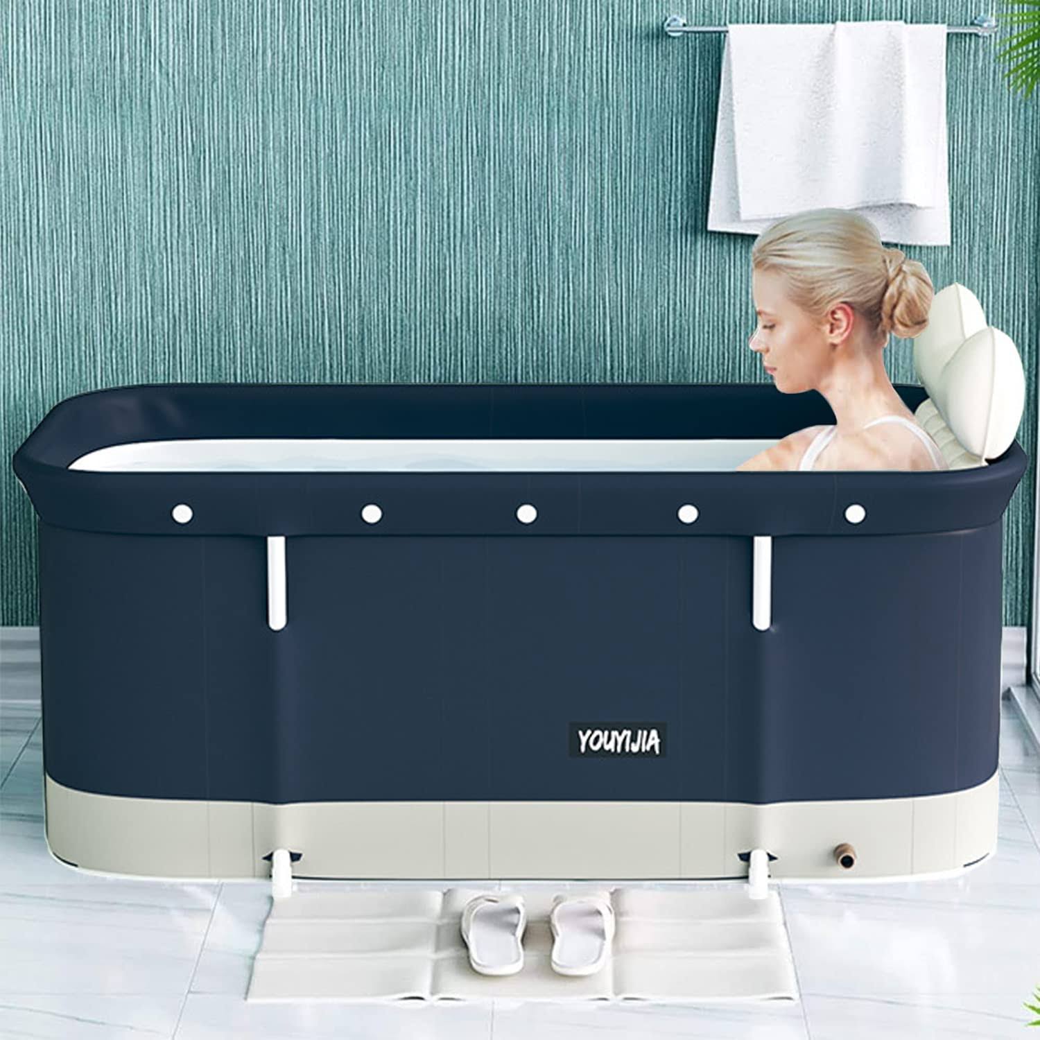 49ab33929f63de26db162a812a4171b65a6a9c15e5b834972fda0558852eafff.jpg Portable Bathtub Kit, Foldable Soaking Bathing Tub for Adults, Shower Stall, Separate Family Bathroom Spa Tub, Ideal for Hot Bath Ice Bath - Image 1