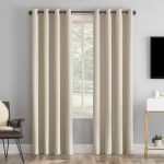 Sun Zero Tyrell 50"W x 84"L Ecru Tonal Texture Draft Shield Fleece Insulated 100% Blackout Grommet Curtain Panel, White