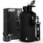 H2O Capsule 2.2L Half Gallon Water Bottle with Storage Sleeve and Covered Straw Lid - BPA Free Large Reusable Drink Container with Handle - Big Sports