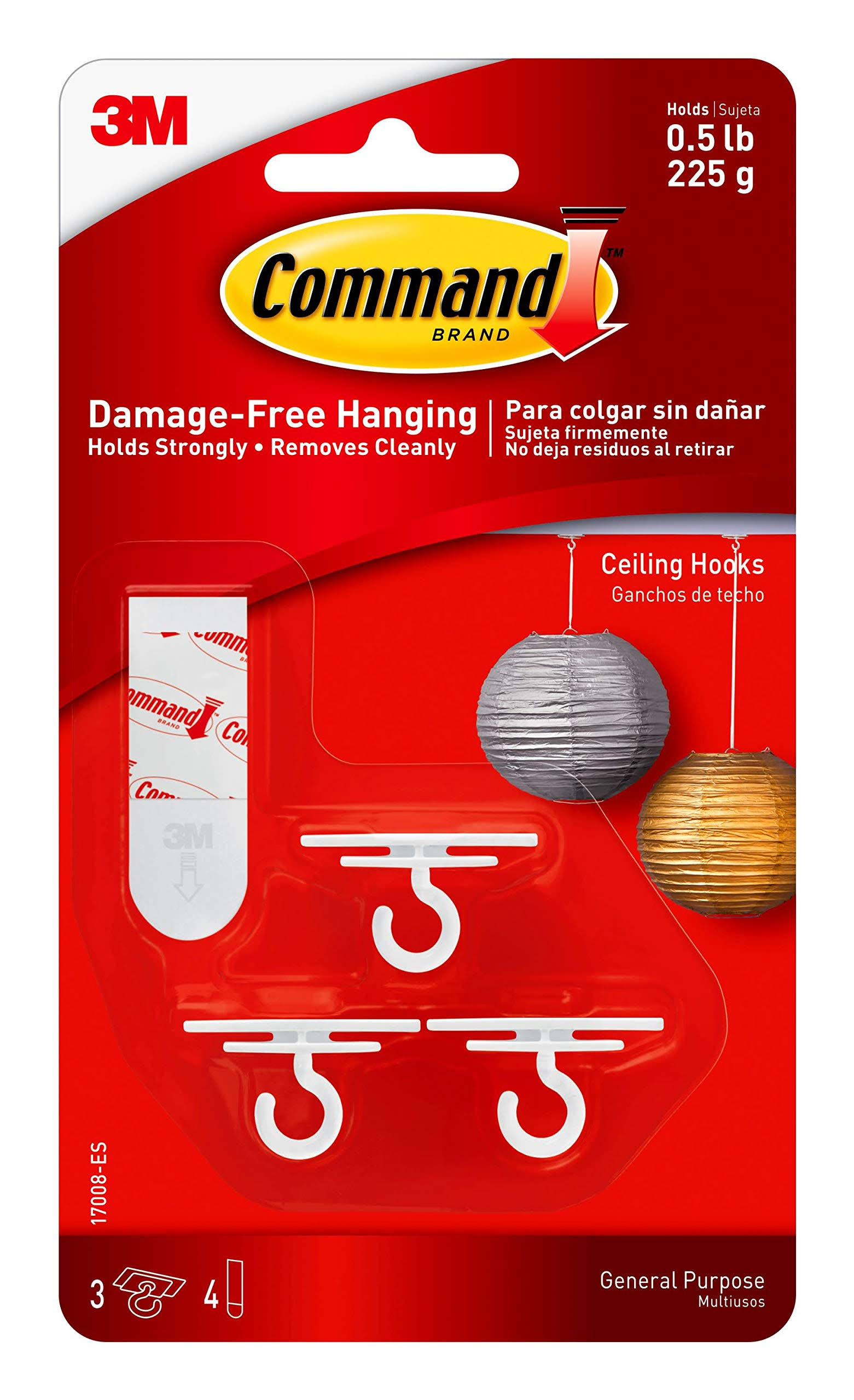 4abee5d304cc983adb83907d520dfbfe8d44e3347d168b3185589fa53857f0a3.jpg Command Ceiling Hooks, Total 12 Hooks with 16 Command Strips, 4 Pack of 3 Hooks, Decorate Damage-Free - Image 1