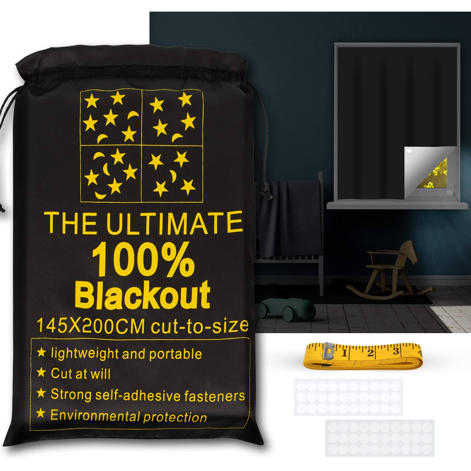 4b04d135910f55f3498e6760ff3719d90c6c6c45dd52751ce5cd0d34a8da2e87.jpg RUseeN Portable Blackout Shades (79" x 57") Window Curtains, 100% Blackout Material Temporary Blinds for Baby Nursery, Bedroom, Dorm Room, Office or - Image 1