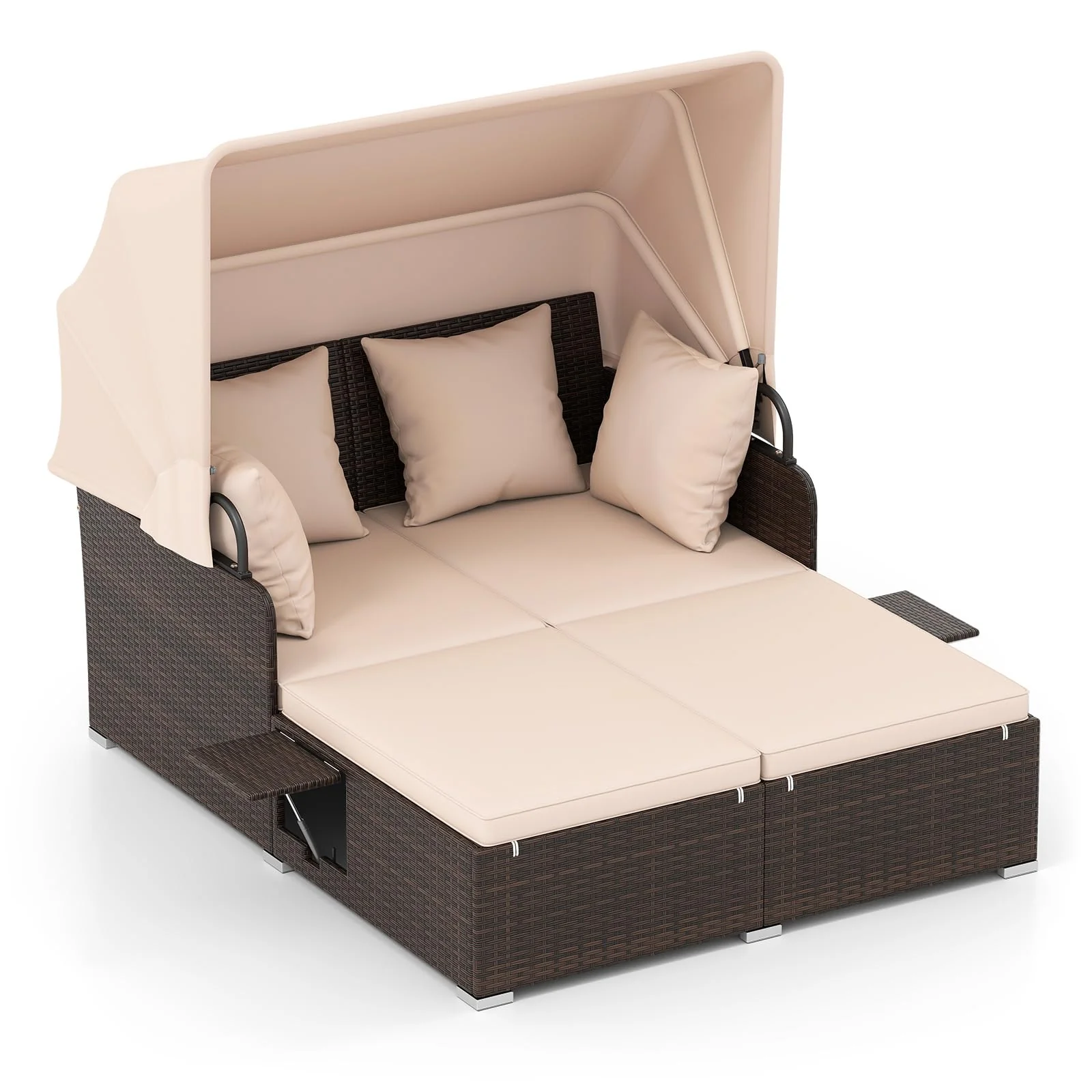 4b26738eeddd438b70792d83a6d714b780b422ae831b23ef245bbd260427fff7.webp Tangkula Patio Rattan Daybed with Retractable Canopy - Image 1
