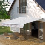 Outsunny 10' x 8' Retractable Sun Shade Patio/Window Awning, White/Beige Stripe