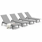 AECOJOY Patio Lounge Chairs, Outdoor Chaise Lounge with Wheels, Dark Grey, 4PCS