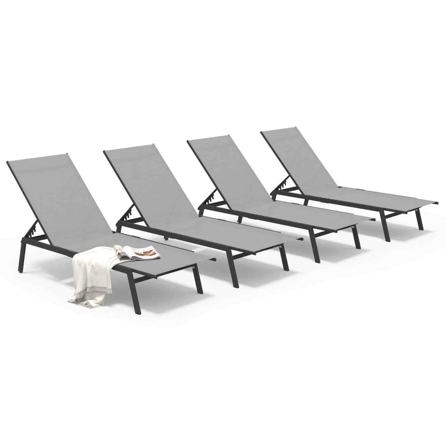4b35ff0206b86259ba394330c1d5cb4138504643b419f2b4be7d4ce2a3e61f1b.webp AECOJOY Patio Lounge Chairs, Outdoor Chaise Lounge with Wheels, Dark Grey, 4PCS - Image 1
