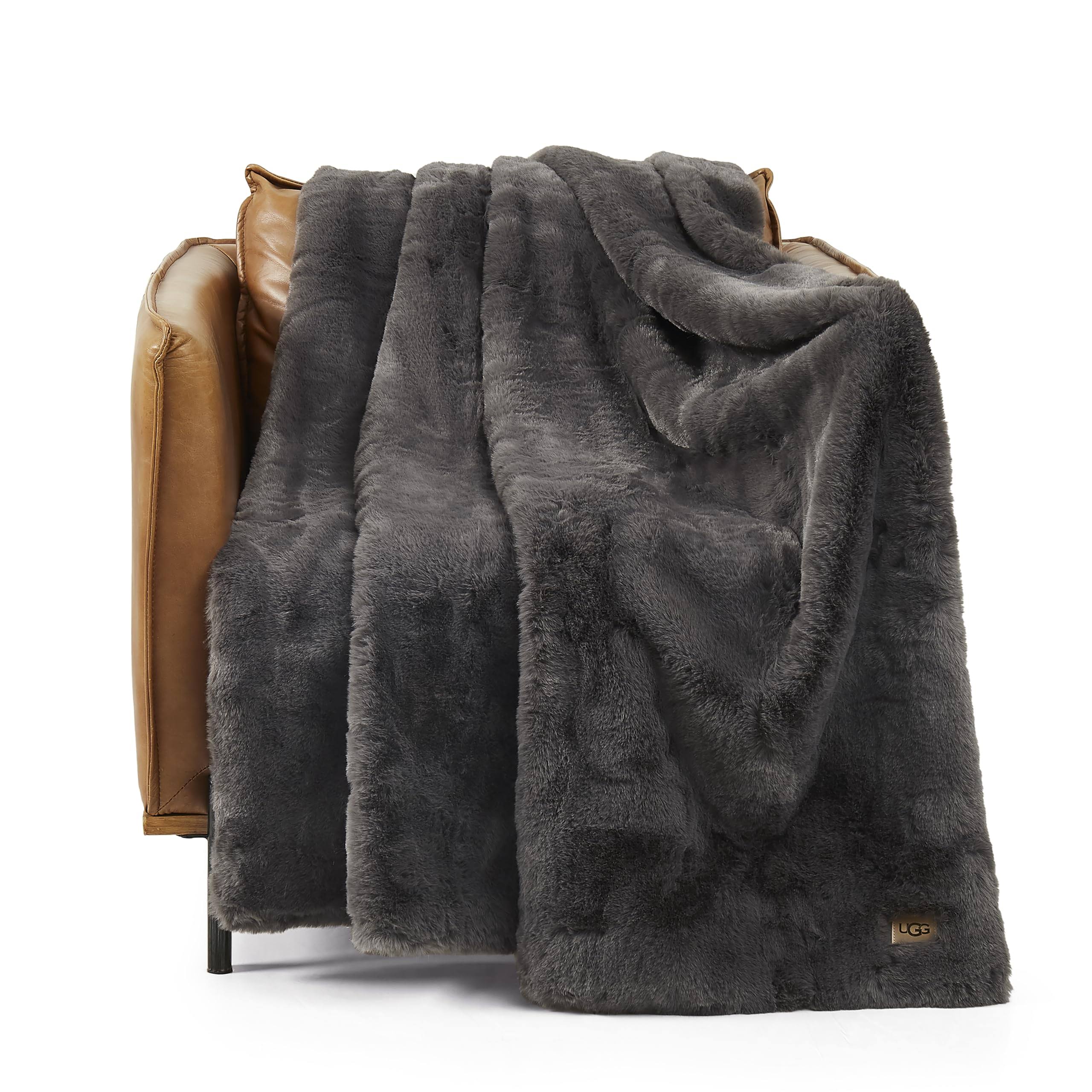 4b5131c33bdf8805df7a23d6471df5073fc946d6eab52a4a5377aec57c5dd012.jpg UGG Euphoria Faux Fur Throw Blanket - Charcoal 50" x 70" - Image 1