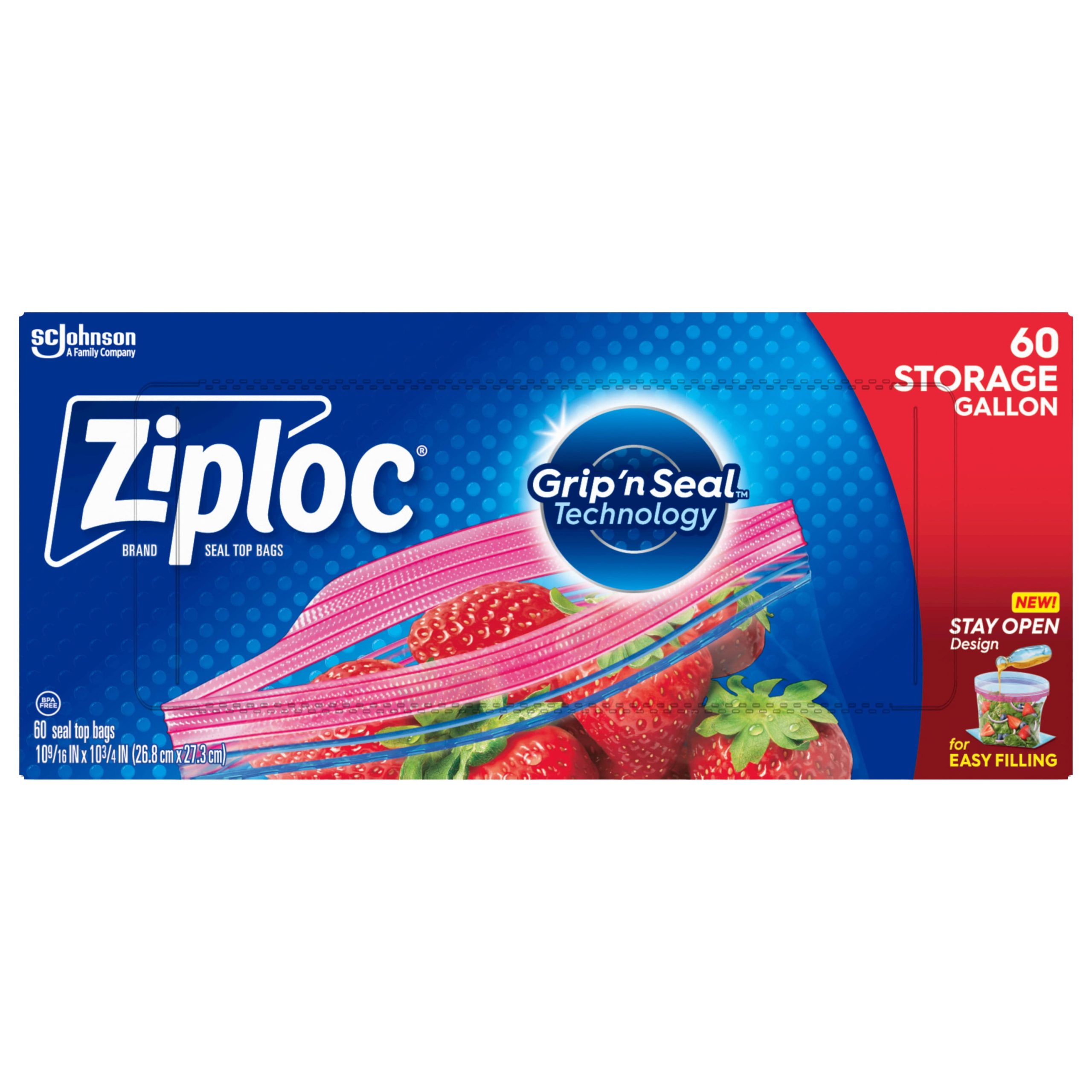 4b765f02688a4586609083f96c5f34f1fe1145953f5214198d22f23946ad6173.jpg Ziploc Brand Storage Gallon Bags with Grip 'n Seal Technology, 60 Count - Image 1