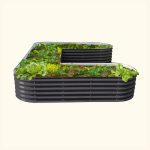 Vego Garden 17 inch Tall U-Shape Raised Garden Bed Metal Planter Box for Vegetables Flowers Ground Large size, Gray