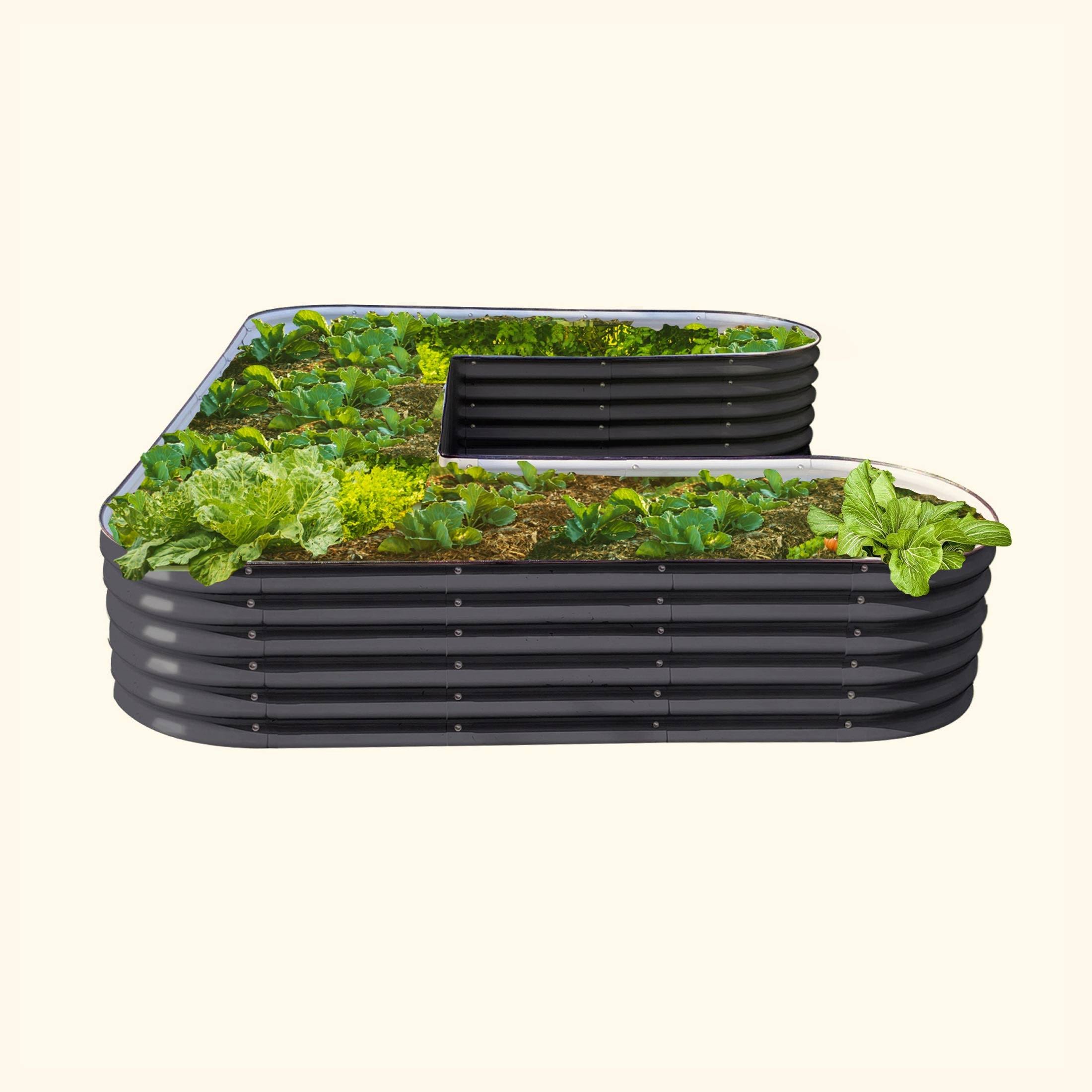 4baf9ee159341f80641689b2fa90740d27591ffe67e2d160c1f7817188f9df2f.jpg Vego Garden 17 inch Tall U-Shape Raised Garden Bed Metal Planter Box for Vegetables Flowers Ground Large size, Gray - Image 1