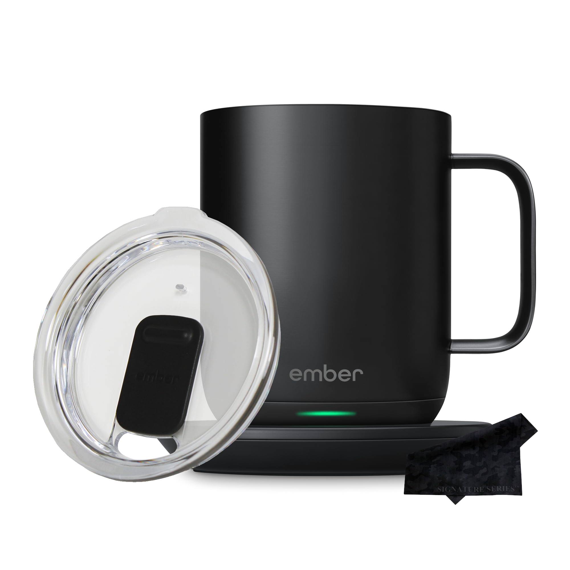 4c28f193c6855154a19728e45f49fa246b091c79cc6432d04aa2c5a063724db4.jpg Ember Temperature Control Smart Mug 2, 10 oz, Black | 1.5-hr Battery Life | App Controlled Heated Coffee Mug | Improved Design with Clear - Image 1