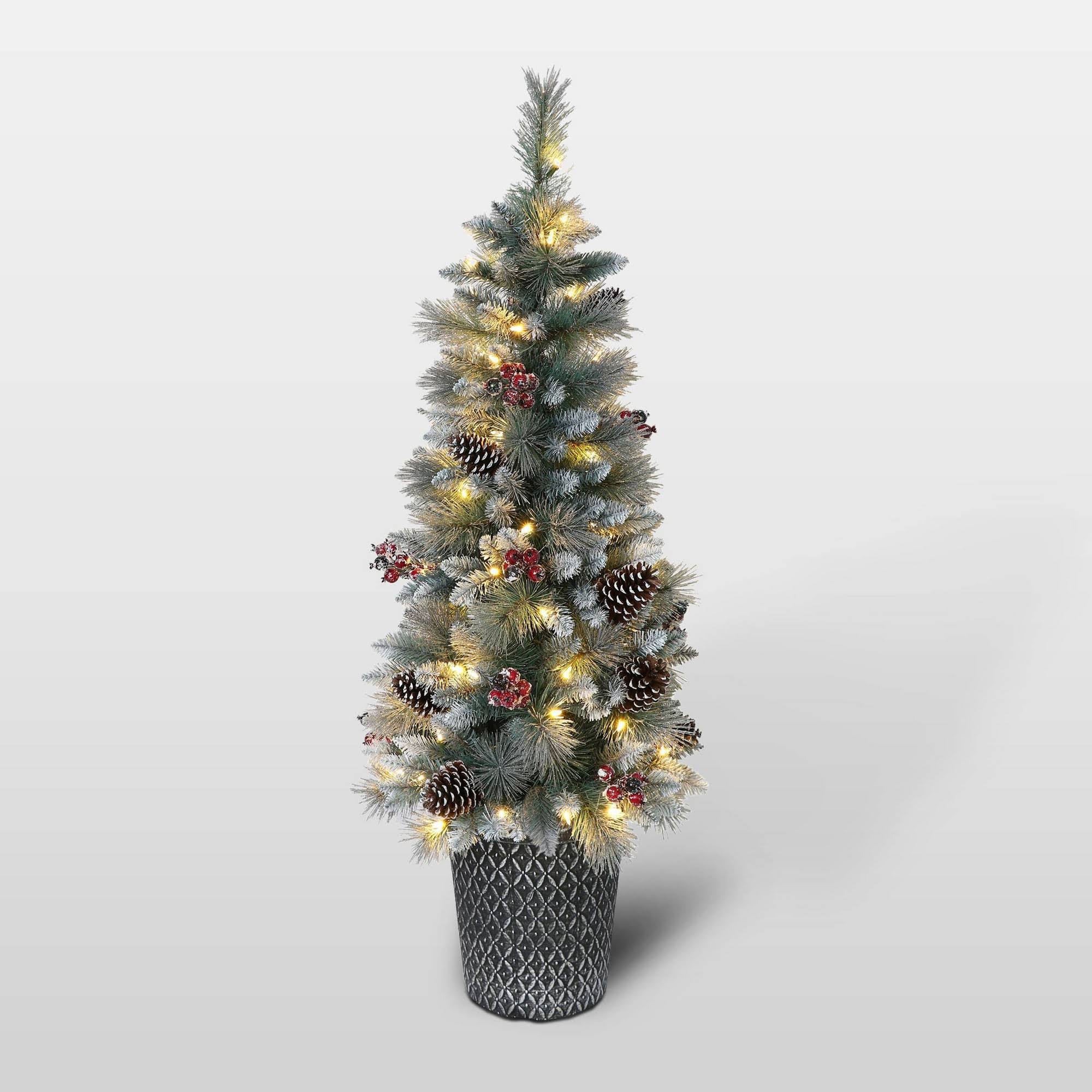4c3eb3de3ad5b6658c944c1c10759f7041460bfe1abf5d401f58a333612c8561.jpg 4.5ft Pre-Lit Potted Glittery Artificial Christmas Pine Tree - Puleo - Image 1