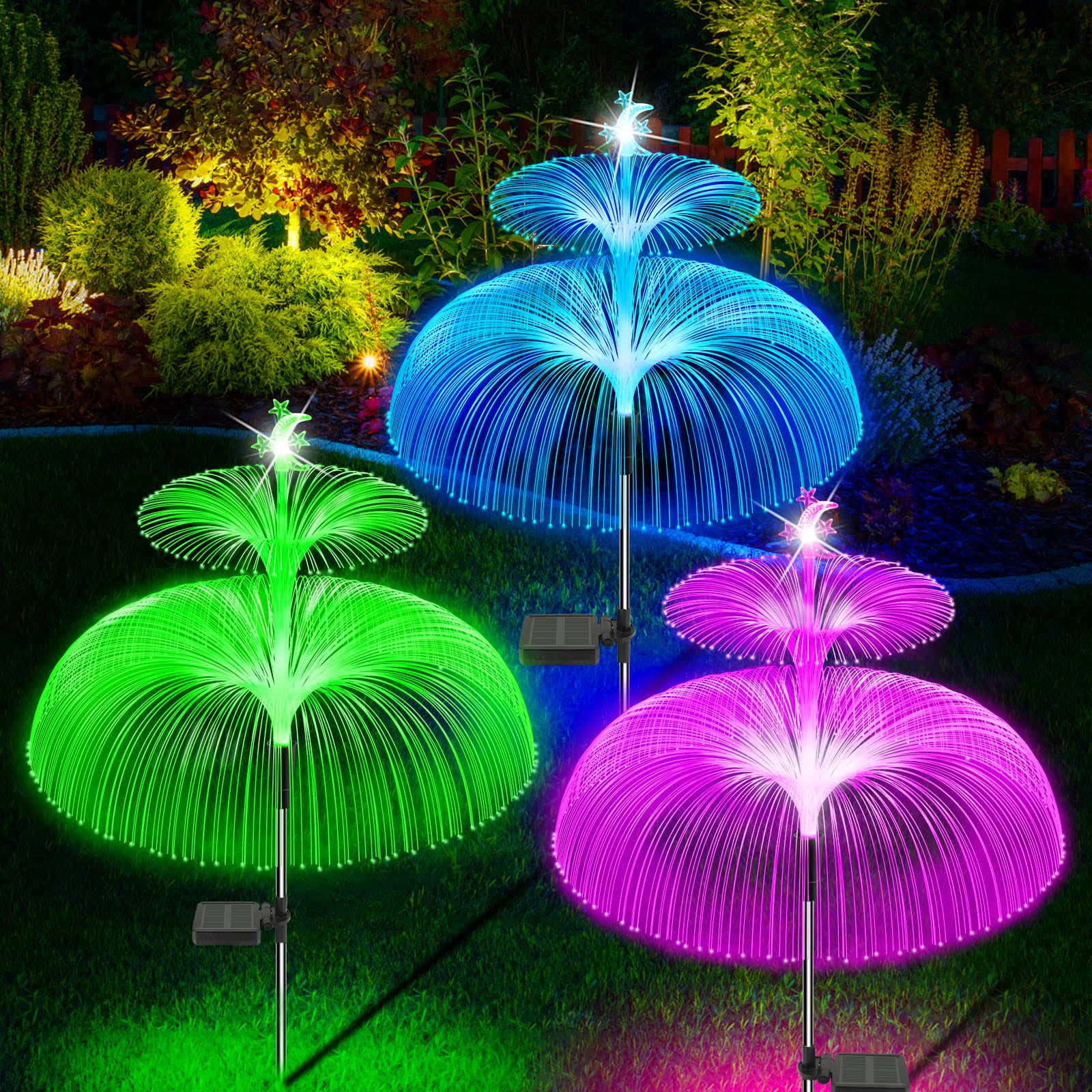4c709d13feaeb1095be96343e7aa91d90e977c2351fbadaa745cee9f8ec89e7e.jpg ZWJBSGY Solar Lights Outdoor - New Upgraded Solar Jellyfish Light, 3 Pack Waterproof Colored Changing Solar Flowers Garden Lights for Pathway Patio - Image 1