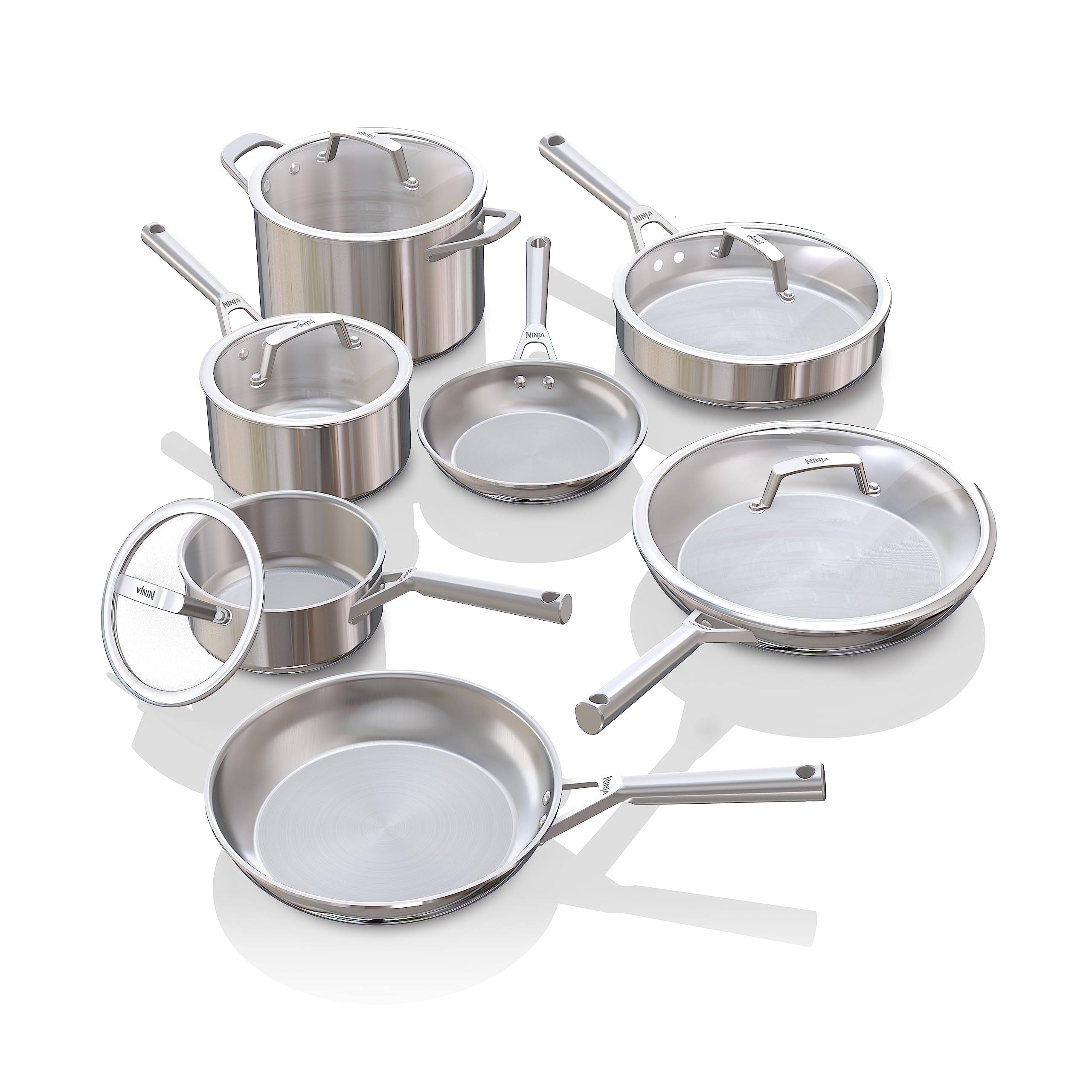 4c7151e040c53348c9f1b21ccbedf58ad542eace07d6e33c58bb5558ffa3e68d.jpg Ninja EverClad Commercial-Grade Stainless Steel Cookware 12-Piece Set | C99012 - Image 1