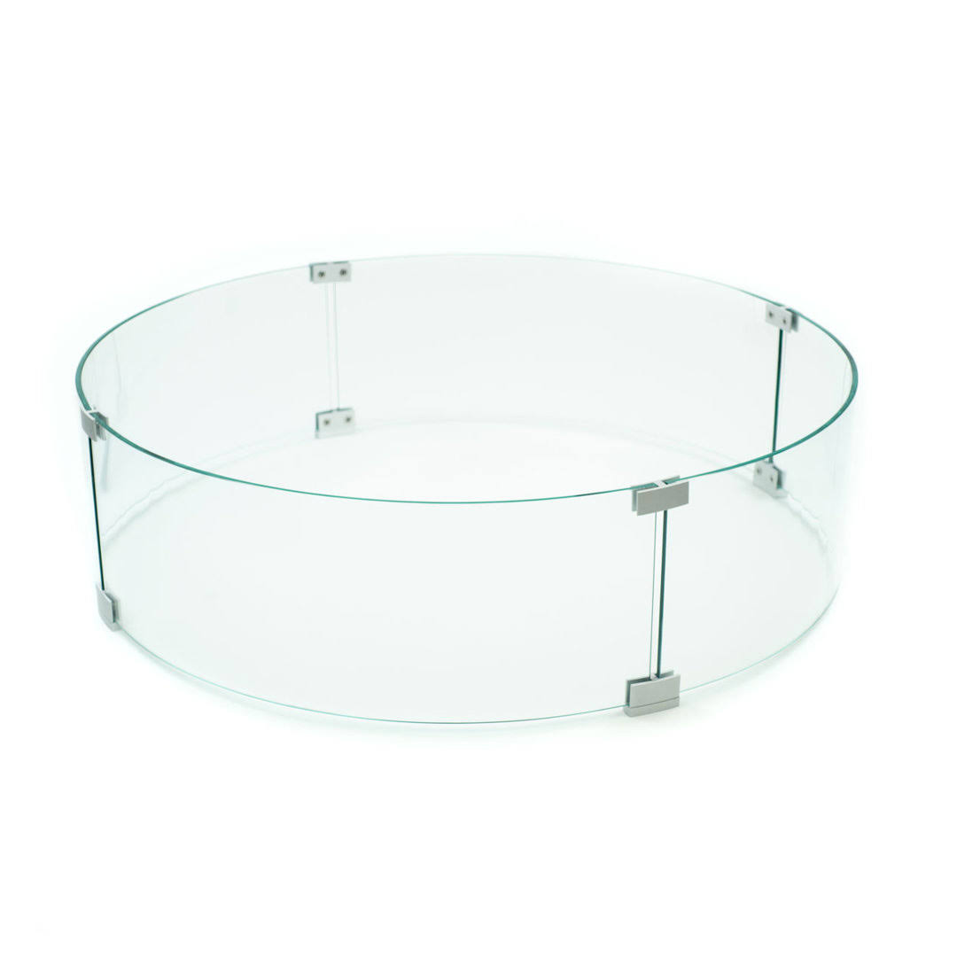 4ce56fb75017298771839a820eb163829c92d7bfc17bfb08ddf4ecf82dbd391e.jpg AMS Fire Pit Table Round Glass Wind Guard 36" Diameter - 1/4" Thick Glass - Fire Flame Guard AMS Fireplace Size: 8" H x 40" W x 40" D - Image 1