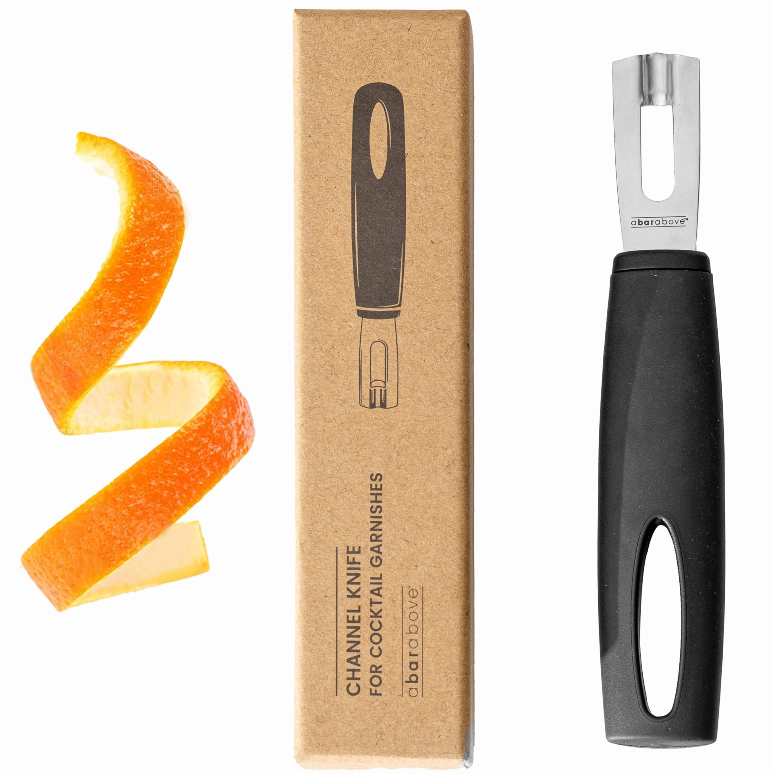 4cee82c86e3a2dcd7ebdb624c64aaa43b0d5964a45731aa3d393fe77e83357f9.jpg A Bar Above Premium Quality Channel Knife - Stainless Steel Bar Tool - Garnish for Cocktail Mixers - Lemon Zester & Fruit Peeler - Professional - Image 1