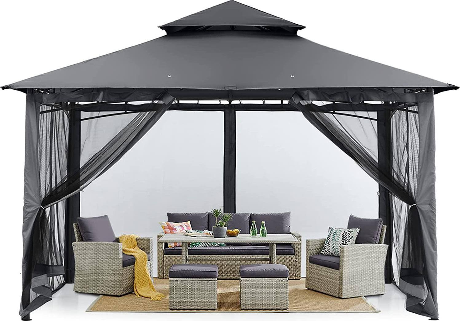 4d02c7b6ab7bc4480718de90d3455d612af34fa727c3e3f1535b8cc913a655b4.jpg MASTERCANOPY Outdoor Garden Gazebo for Patios with Stable Steel Frame and Netting Walls (10x10,Dark Gray) - Image 1