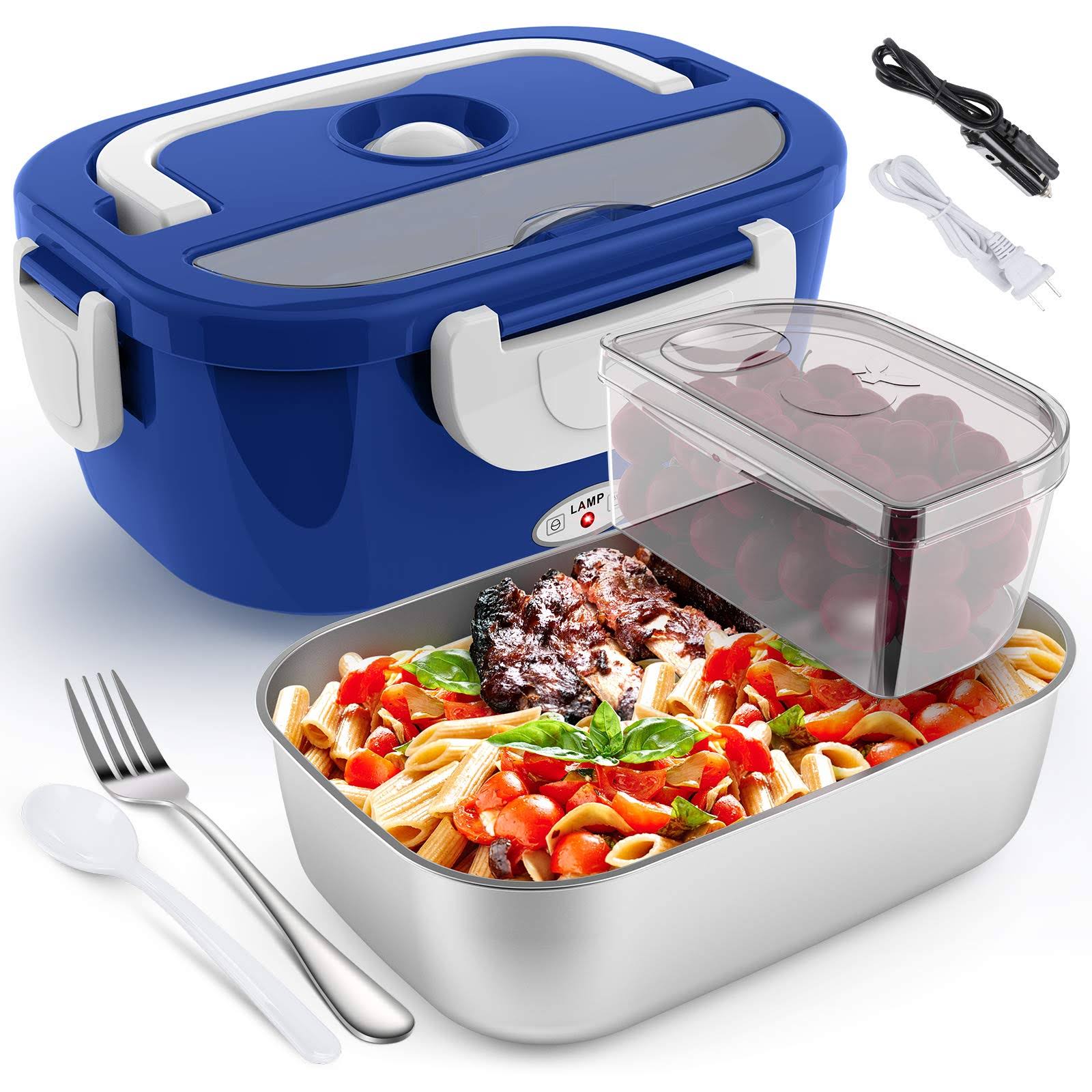 4d1d14794ce9c5bd6a28cb9d40f4fb23a8367dd297a8dbb23d3e0434a684654f.jpg Electric Lunch Box for Car and Home Cocobela Portable Food Warmer, 60W Faster Food Heater for Adults, 2 Compartments Removable 304 Stainless Steel - Image 1