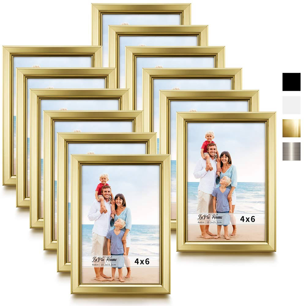 4d1de3541f3160be21b1ec237f2e174c42fb1cab67536a3794157b62f7b1f18b.jpg Lavie Home 4x6 Picture Frames (12 Pack, Gold) Simple Designed Photo Frame with High Definition Glass for Wall Mount & Table - Image 1