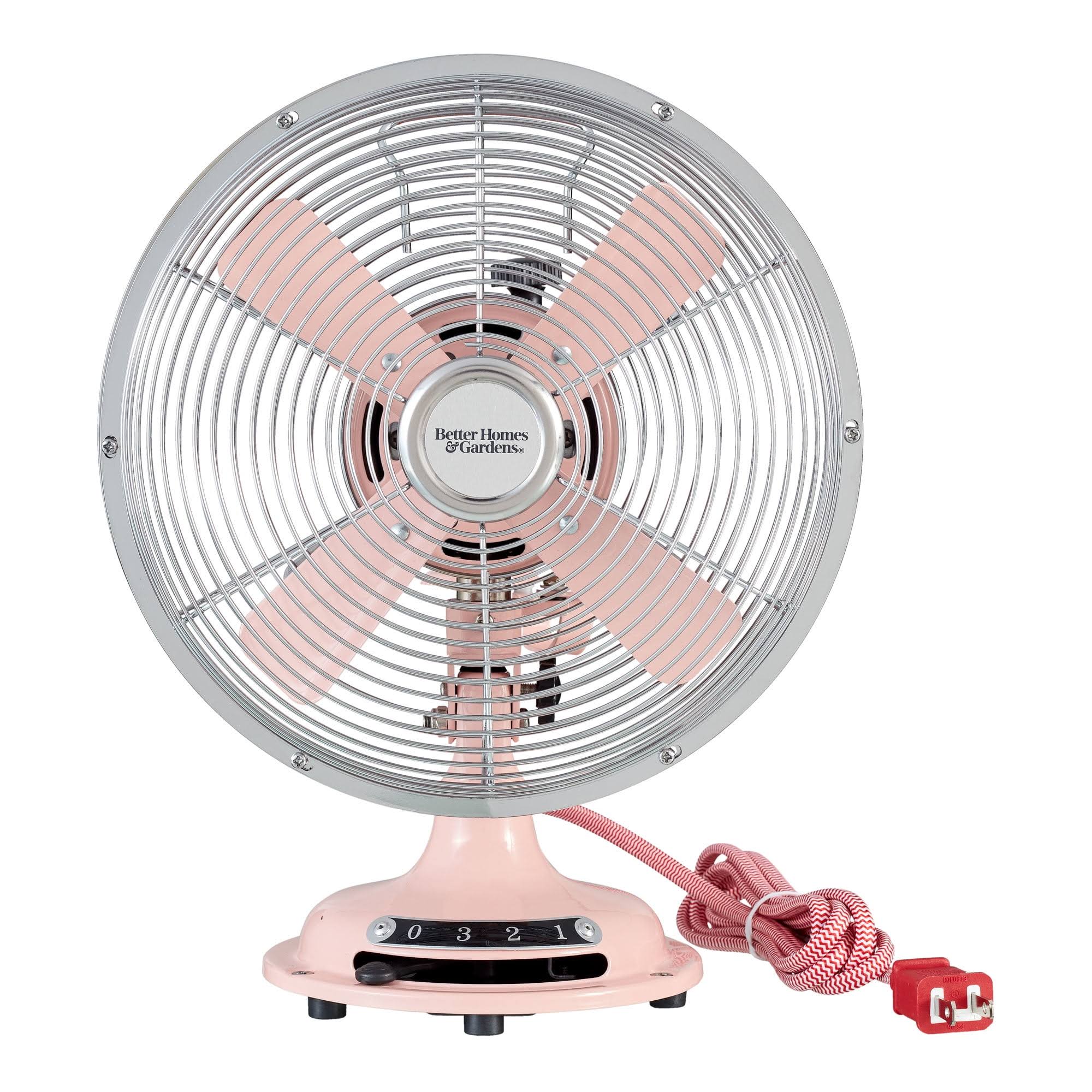 4d4a9ae42462ee4345517a12a96b57c6a5526c949e368198bf03fad7eb0e4ee8.jpg Better Homes & Gardens New 12 inch Retro 3-Speed Metal Tilted-Head Oscillation Table Fan Pearl Blush, Size: 12 inch - Image 1