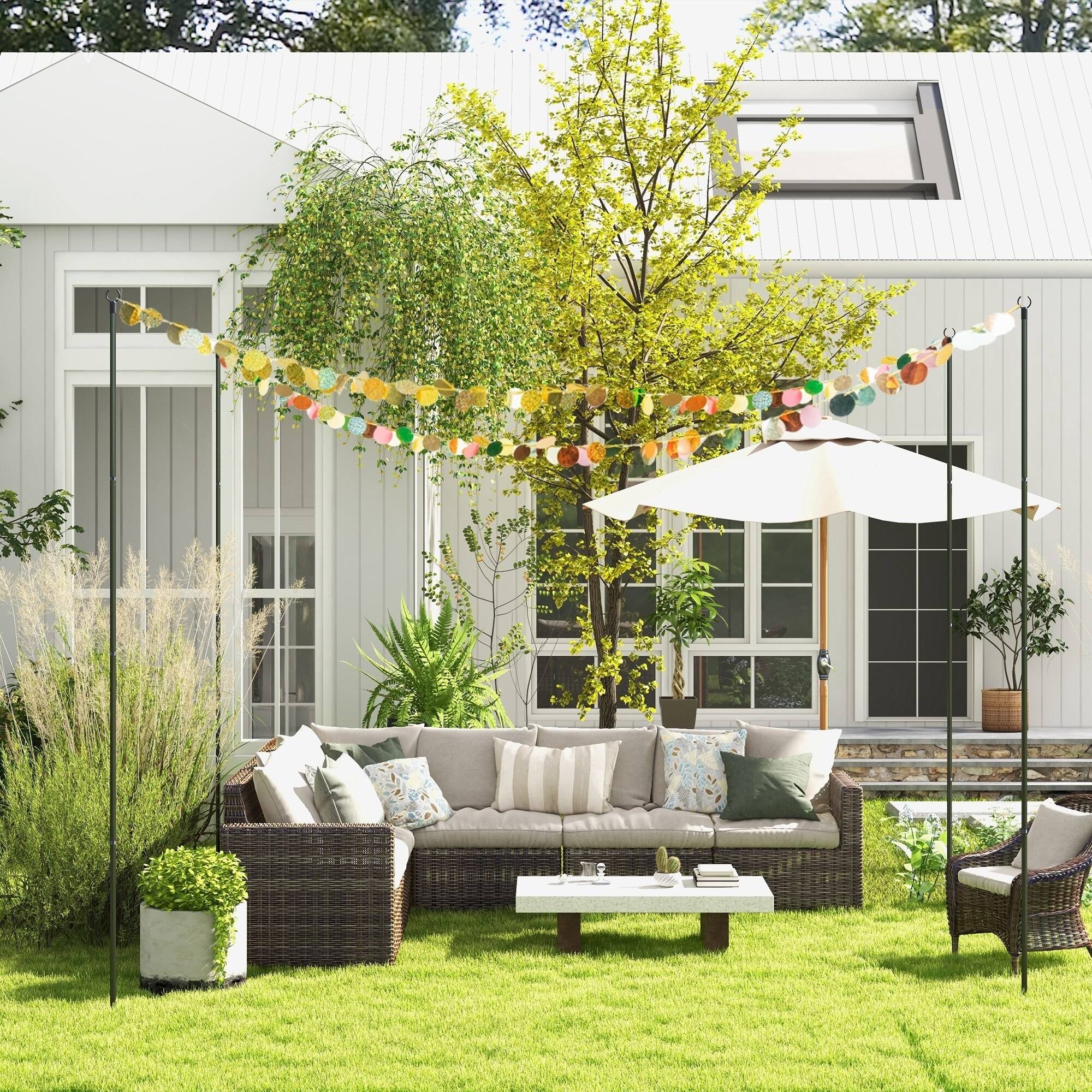 4d4ade4cb0aee010ae769a632576cf532bc9325bfdbf4f8544f769cf919034fc.jpg Outsunny 4 Pack of String Light Poles, 10' Light Poles for Hanging Outside Decor, Steel Lighting Stand - Black - Image 1
