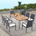 Tangkula 9 Pieces Patio Rattan Dining Set with Acacia Wood Table