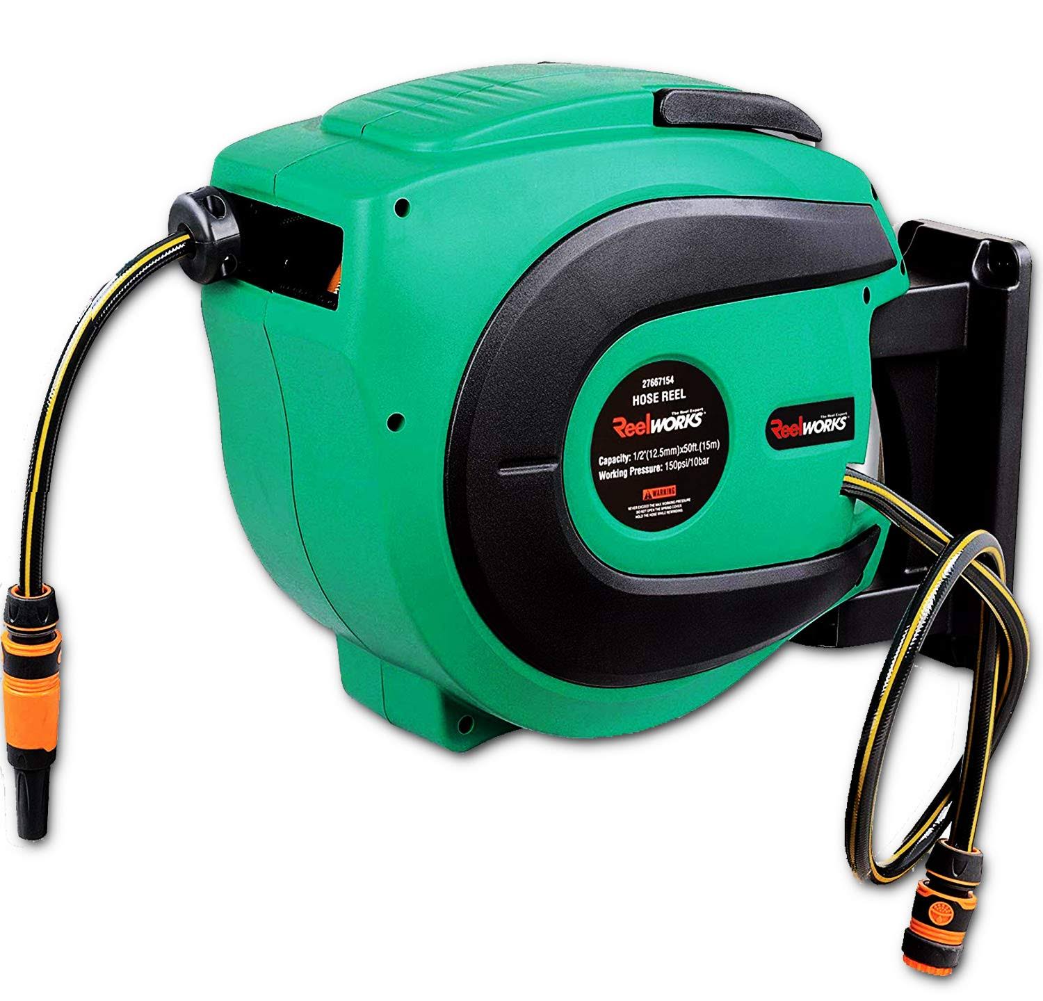4d74b7b681d69cd94a601dbf6c01f498bb5f29a25d4af35e81d4d97ab5d30fb6.jpg SuperHandy Mountable Retractable Water Hose Reel - 1/2" x 50' ft, 3/4" Female Threaded Connection - Image 1