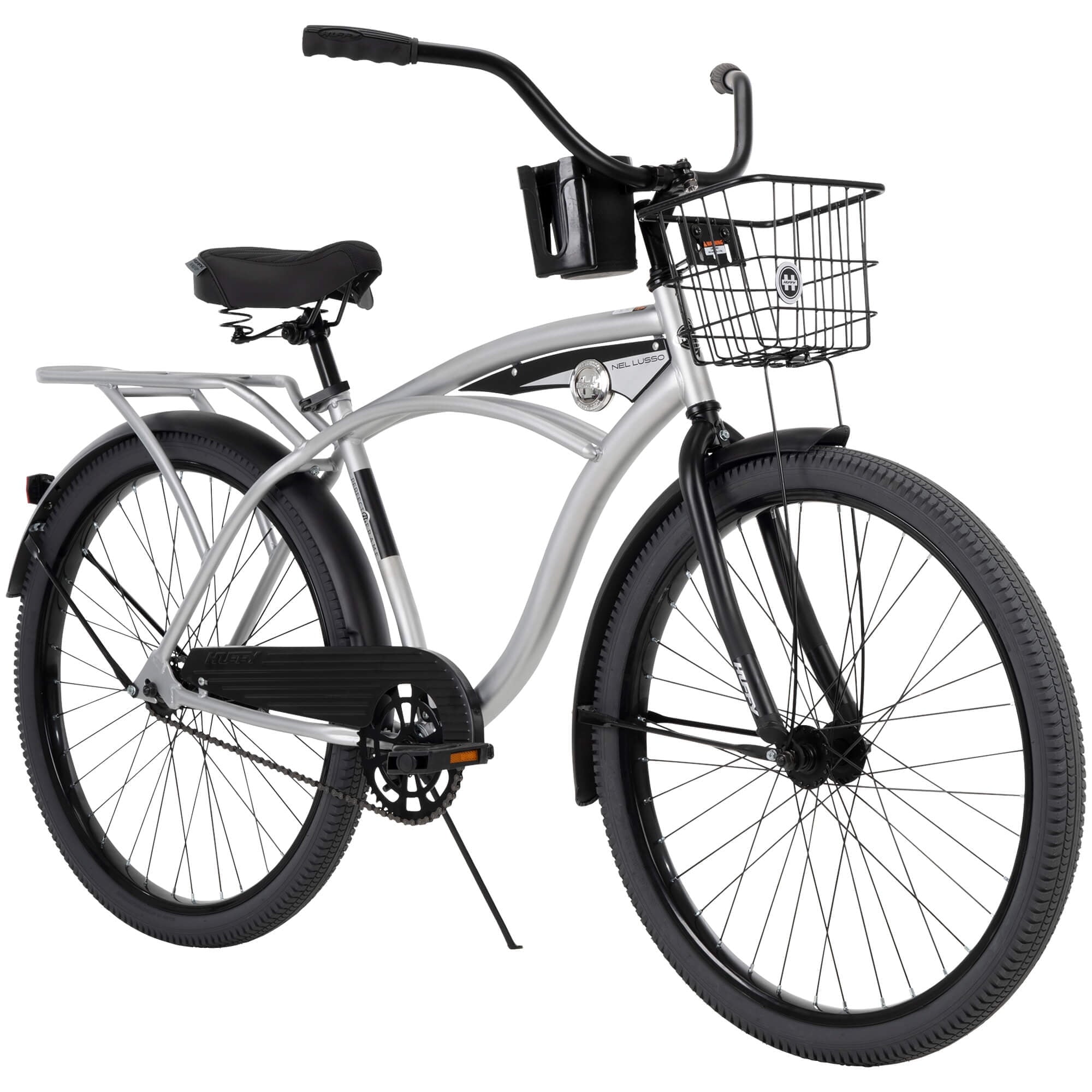 4d7af74c555e07b959e86074b09ca21f241ae673f806fe654e55dc6e873f8888.jpg 26 In. Nel Lusso Men¡¯s Beach Cruiser Bike. Silver - Image 1