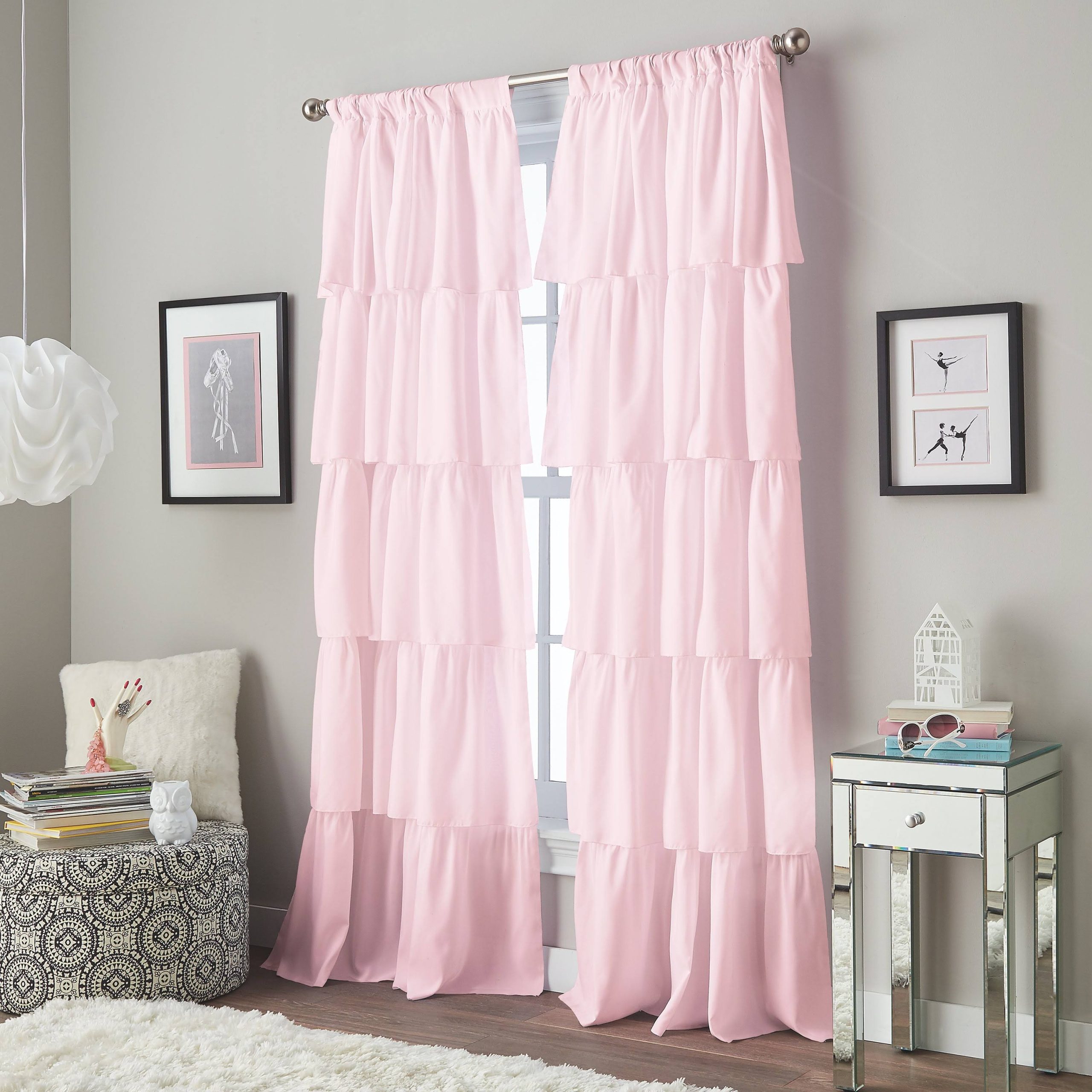 4df8087ab362c71a20d9da59144e74194cdb66ae3fb58f22be3a31247fe92bd6.jpg Curtainworks Flounced Window Curtain 63" Panel / Pink - Image 1