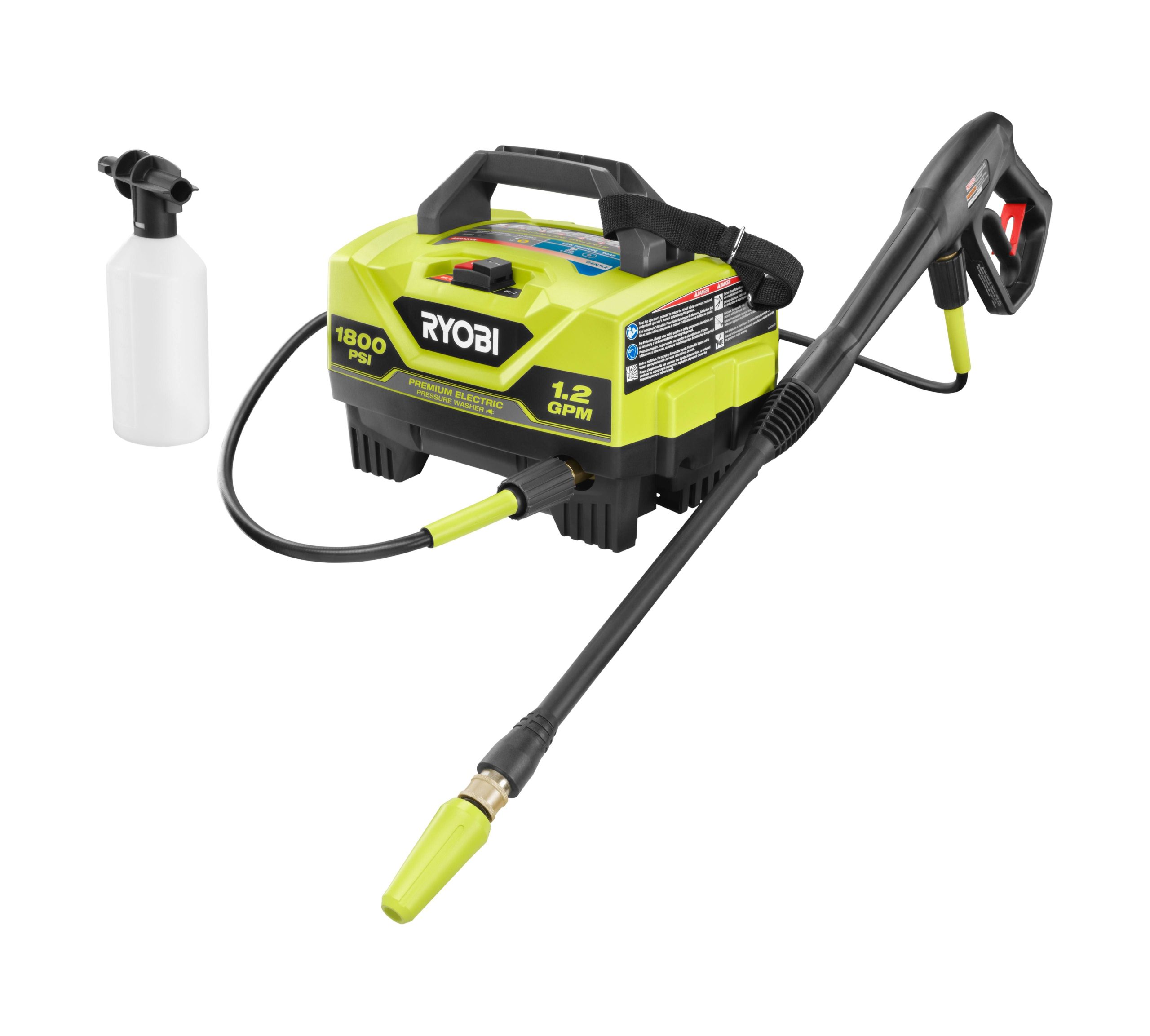 4e2b49b9215fbe9668e7c09d2db30da4db019dc0cd2191ecbdde804d600e6d77.jpg Ryobi RY141802-SC 1800 PSI 1.2 GPM Cold Water Electric Pressure Washer with Surface Cleaner - Image 1