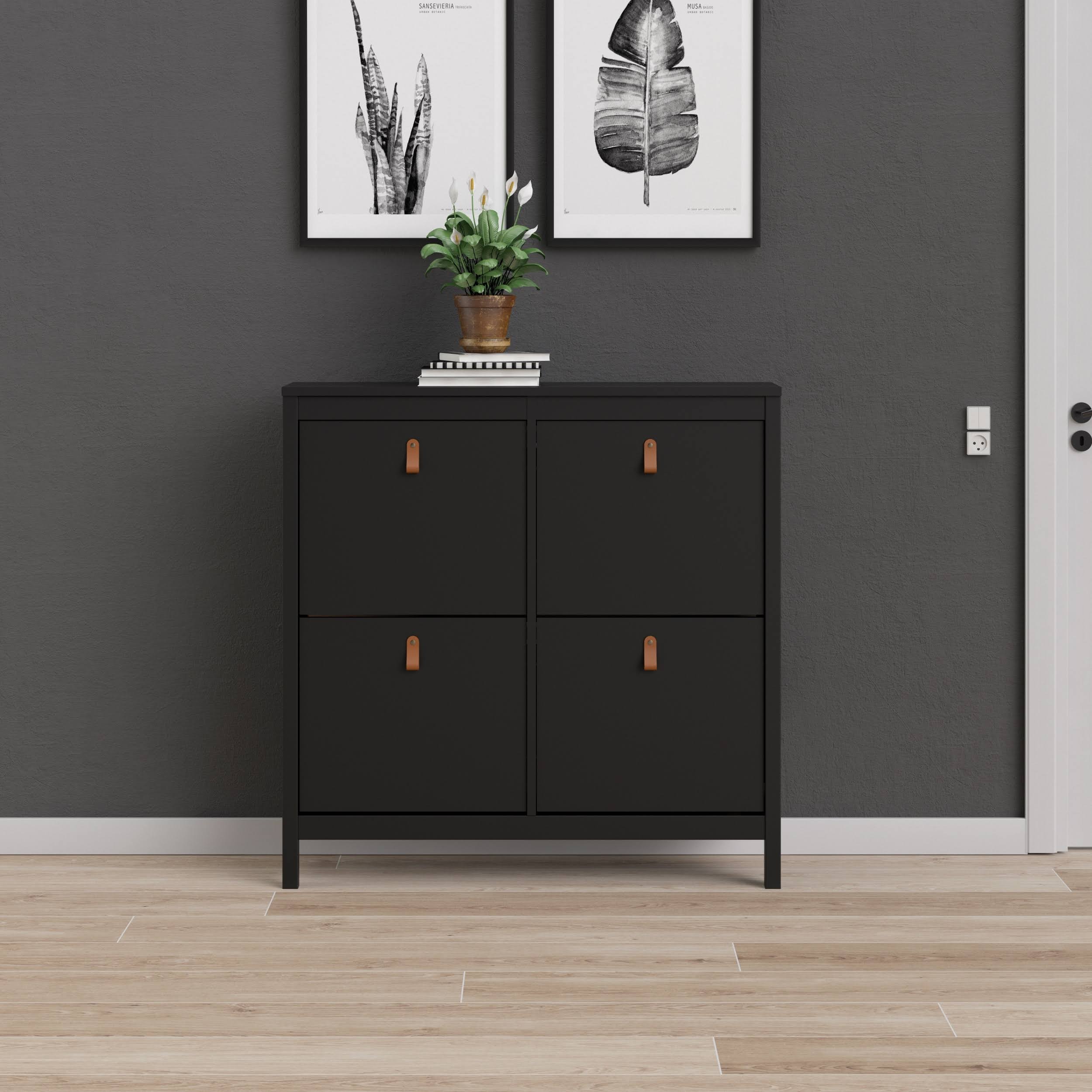 4e2cbde3c8d4e300289e4cc503d1a2439f6f05eee6ee7aa0130cbe7f0b5abcbc.jpg Tvilum Black Matte Madrid 4 Drawer Shoe Cabinet - Image 1