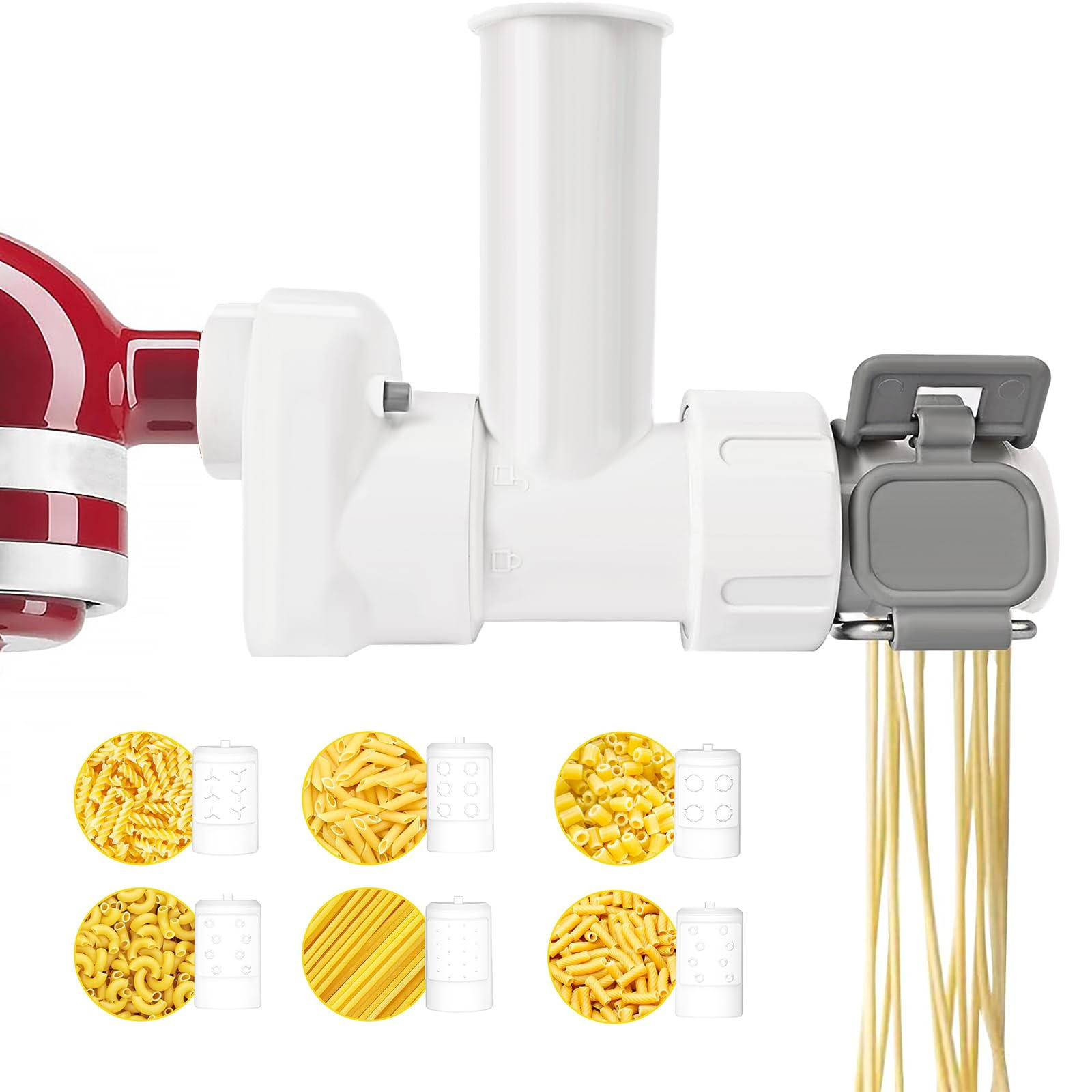 4e561cde9ab67207ed646e458f13b9ee17ddbe6bf44066514a6ae9f572de59d8.jpg FRAMUN Pasta Attachment for KitchenAid Stand Mixer with 6 Different Shapes Pasta Press Outlet,Durable 6-in-1 Pasta Extruder for KitchenAid Mixer - Image 1