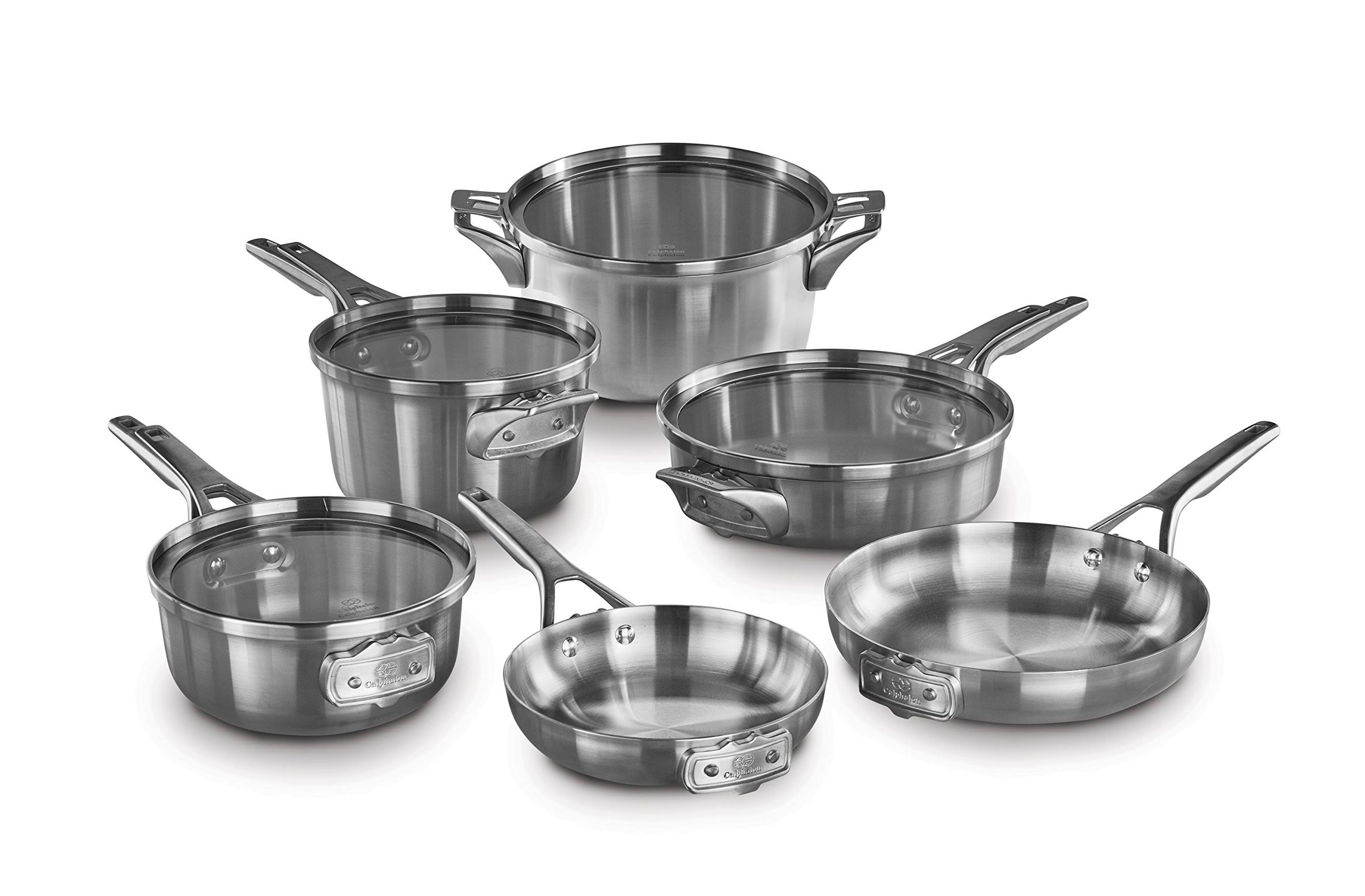 4e61913ac4bb514f172b01337f53c05d930dca15f278ec7af1470f3a58fb77e7.jpg Calphalon Premier 10-pc. Space-Saving Stainless Steel Cookware Set - Image 1