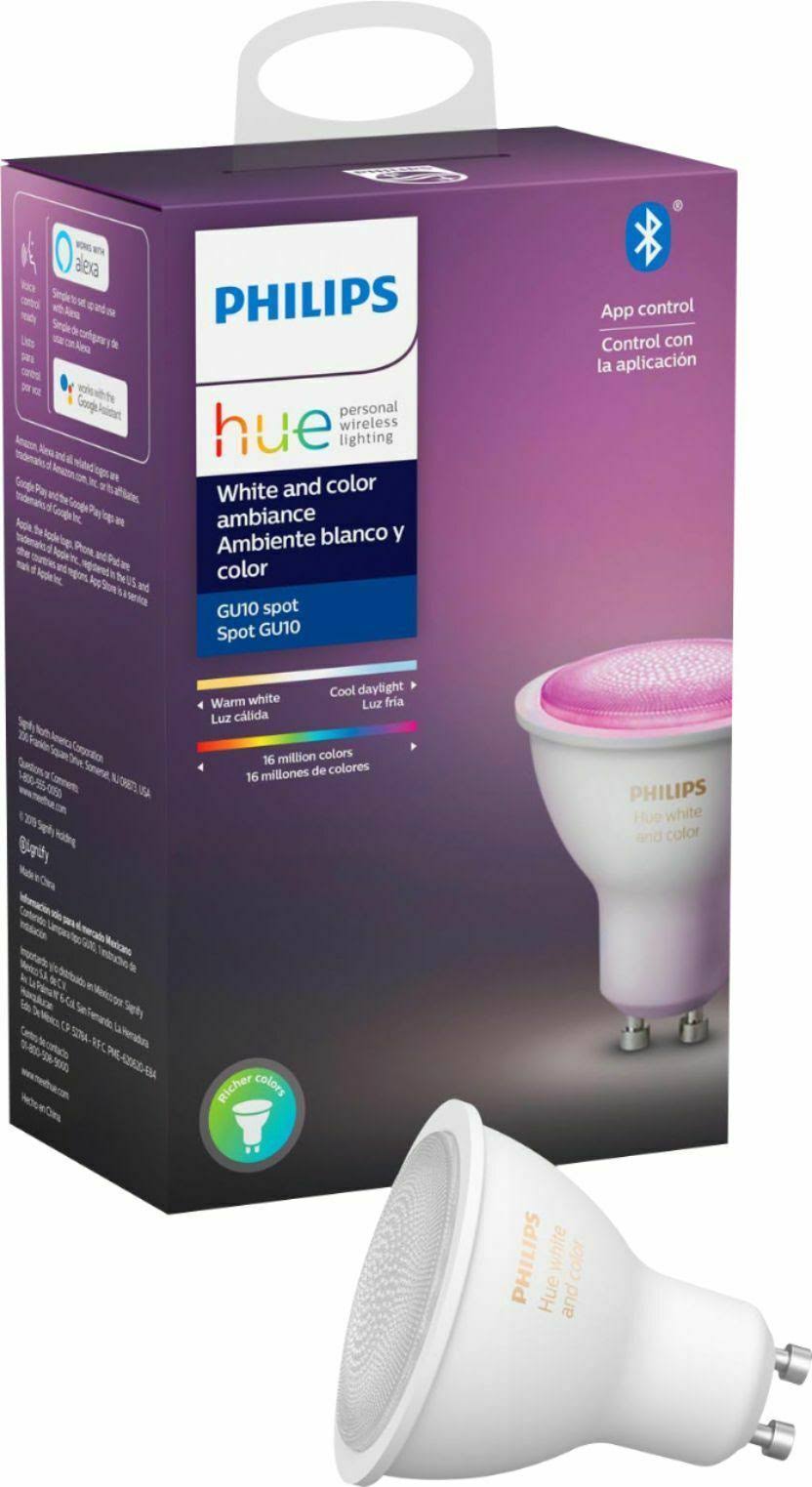 4e6e25f9afce882b01e6780bba334d38bfd6b0308cf8592a7b1d1b6afd5d8cbf.jpg Philips Hue GU10 Bulb with Bluetooth (White and Color Ambiance) - Image 1