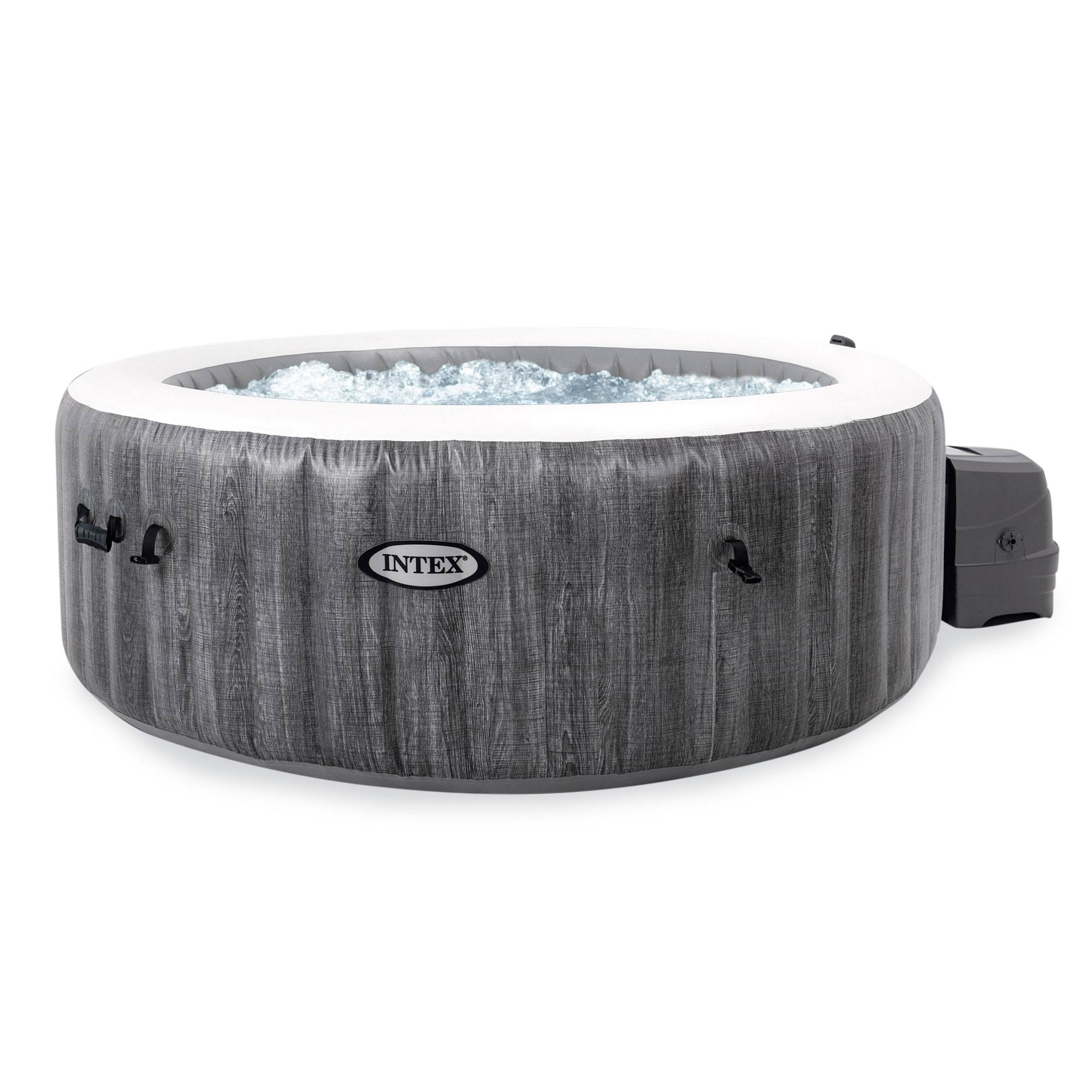 4ea8b693d102d53f151648e9833dc6fef1500c604925b2cde2023155580a2510.jpg Intex PureSpa Plus 77 in. x 28 in. 4-Person Greywood Inflatable Hot Tub Bubble Jet Spa - Image 1