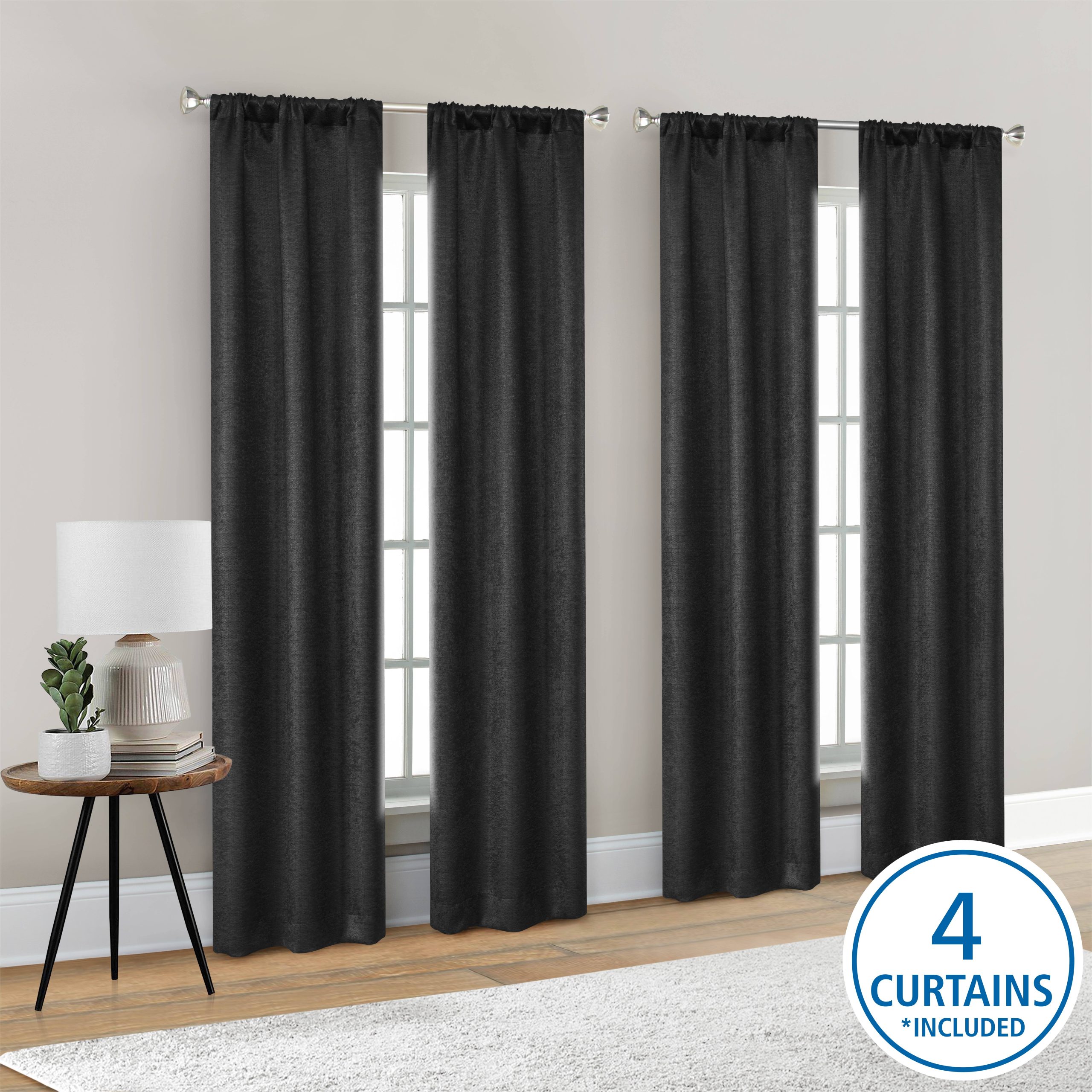 4ebda011b65abd81c7f296366a7d46d840593155c40f3ab957d39aa6484eb97d.jpg Mainstays Blackout Curtain Panel Set - Solid Black - 27.5 x 84 in - Image 1