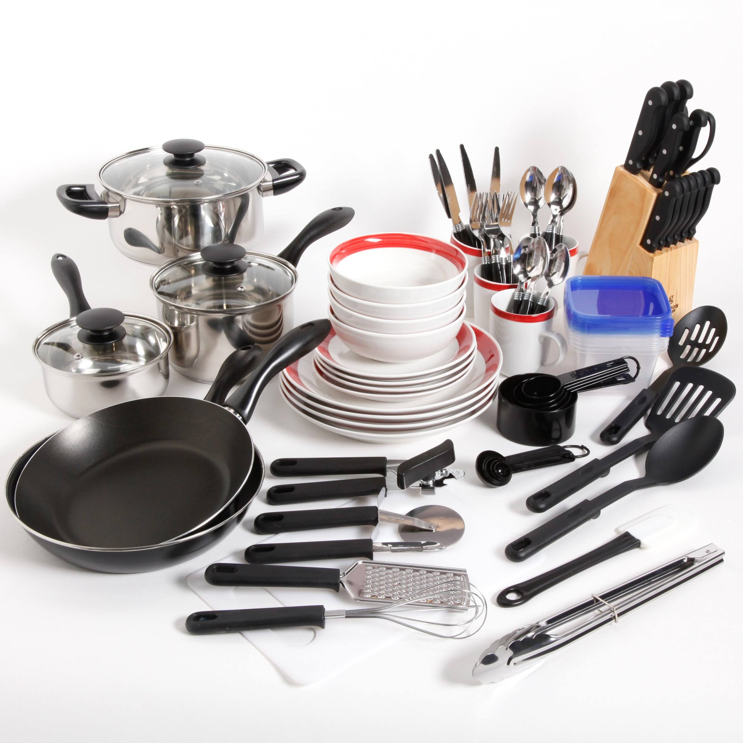 4ecaec428f8a9214173718555d6799b74521d5d328c8cb9ef45ca248c4e99387.jpg Gibson Home Essential Total Kitchen 83-Piece Combo Set - Red - Image 1
