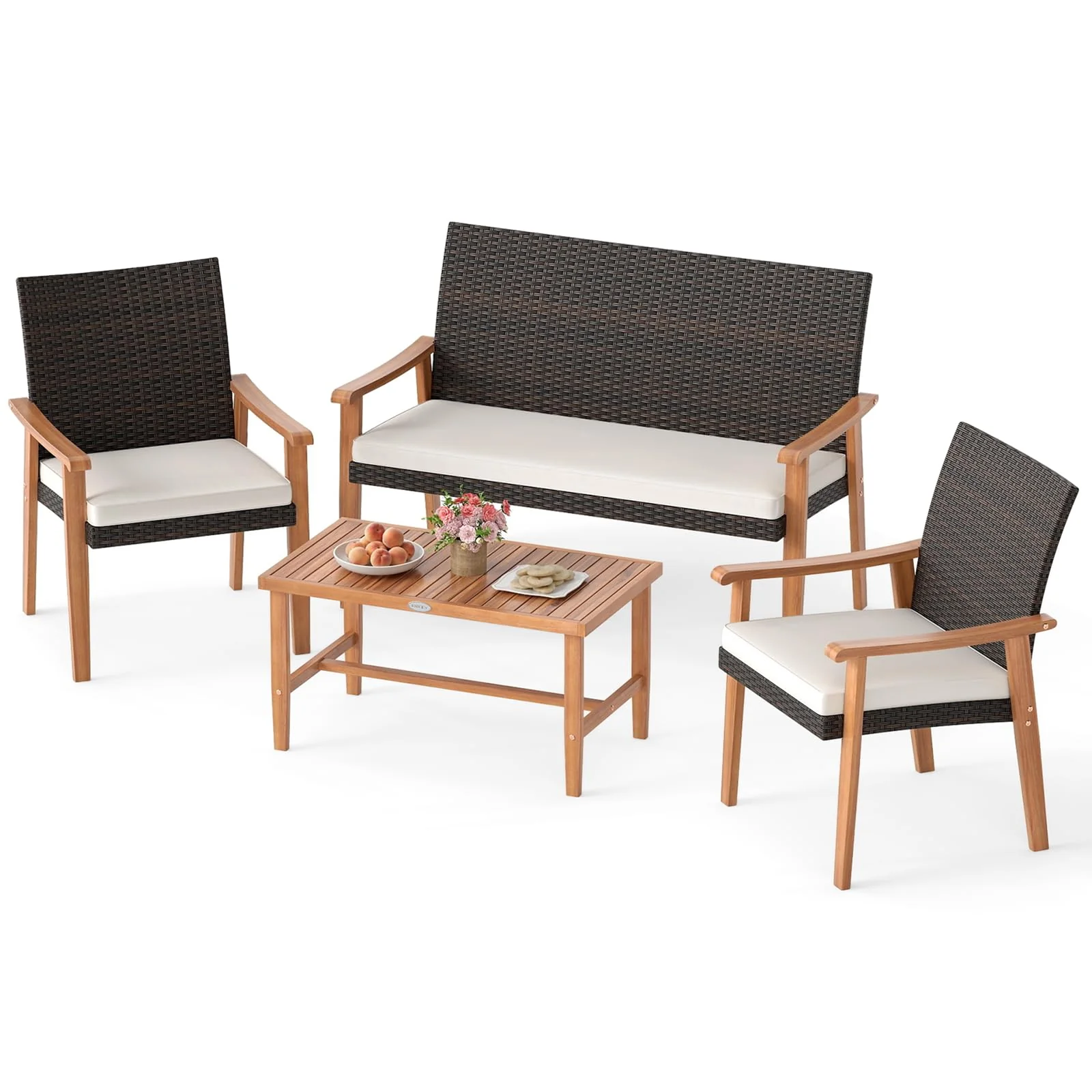4efc5f3cbf44c7b3bd579eb720f5a6564da7d0a80db5c2eb50d848fe26809260.webp Tangkula PE Rattan Outdoor Cushioned Conversation Chairs with Acacia Wood Coffee Table - Image 1