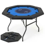 48" Foldable 8-Player Poker Table with Padded Rails, 8 Cup Holders, Casino-Grade Felt Surface for Texas Holdem, Blackjack & Card Board Game