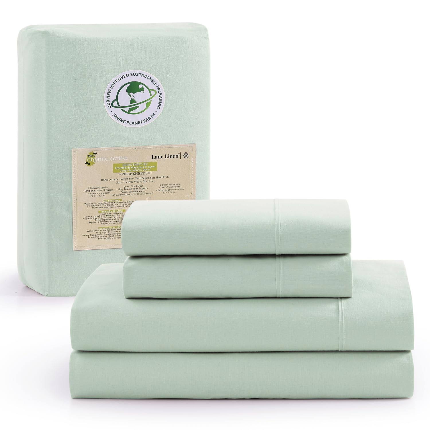 4f14e25f52c5182297eb7a43630ad2dabcb03f7efc3566b5c4d704efee66dffa.jpg Lane Linen 100% Organic Cotton Twin XL Sheets Set 3-Piece Pure Percale Bedsheets Soft Bedding Breathable Fits Mattress Upto 15" - Image 1