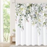 Tititex Green Eucalyptus Shower Curtain, Watercolor Leaves on The Top Plant with Floral Bathroom Decoration Shower Curtain Sets 72x72 inch with Hooks