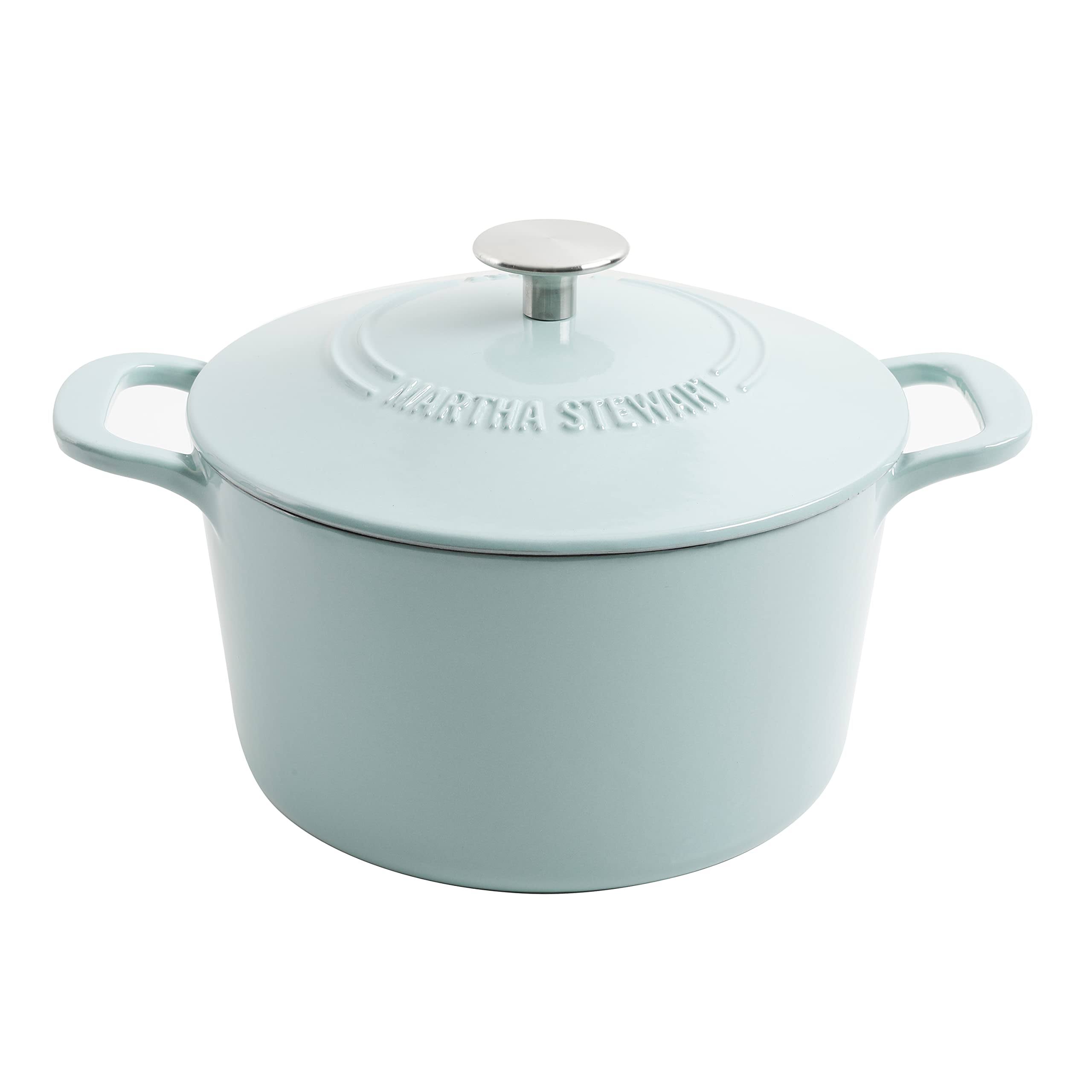 4f2dac849acf01b1c6b5693b05a172530fb6054202bfd830b01aa405db2ac1fb.jpg Martha Stewart 7 Quart Enameled Cast Iron Dutch Oven with Lid in Blue - Image 1