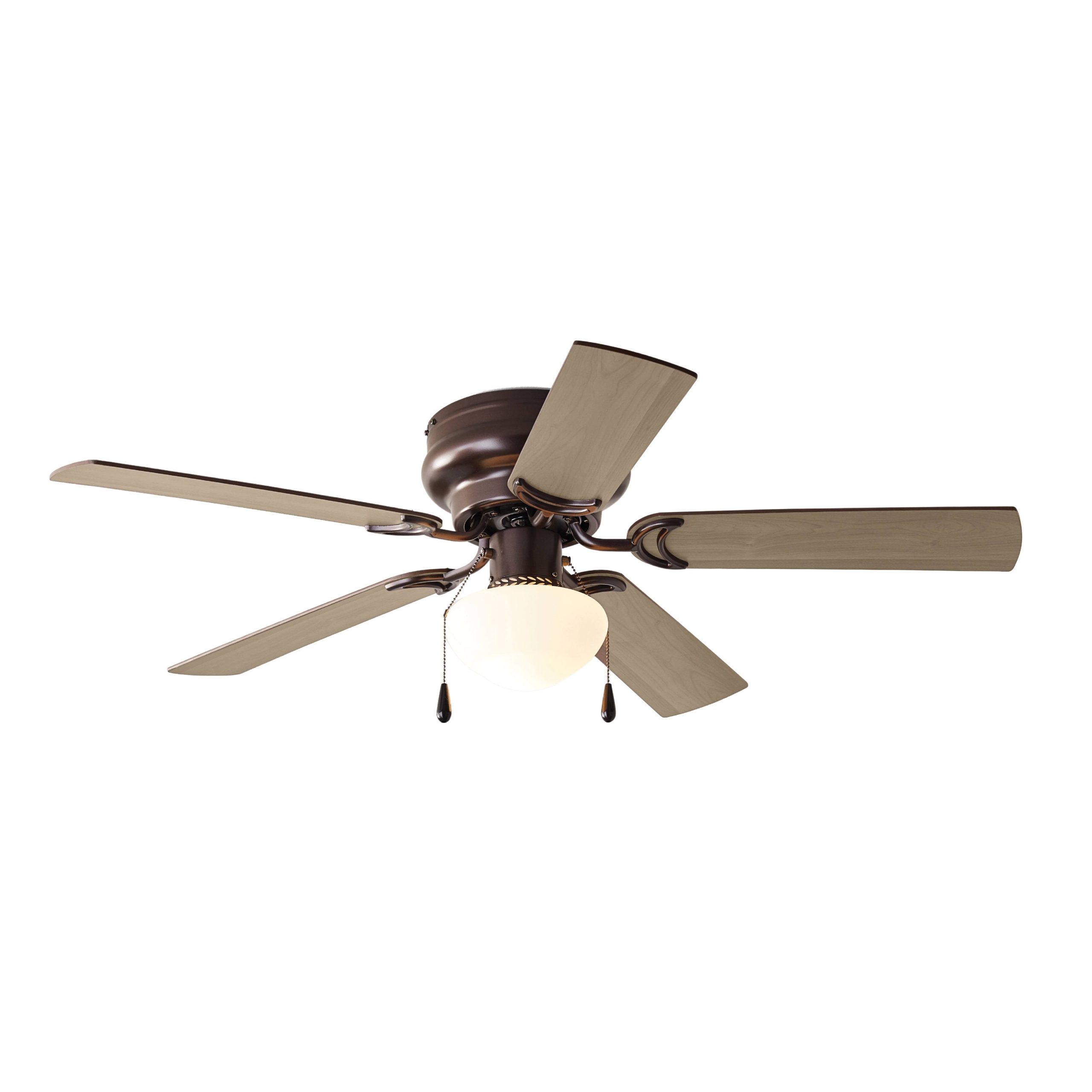 4f6b5124dca6e318d5de600db1a15f9573ceb08dd66a405f061214407ac8dd42.jpg Mainstays 44 inch Hugger Indoor Ceiling Fan with Light Kit, Bronze, 5 Blades, Reverse Airflow - Image 1