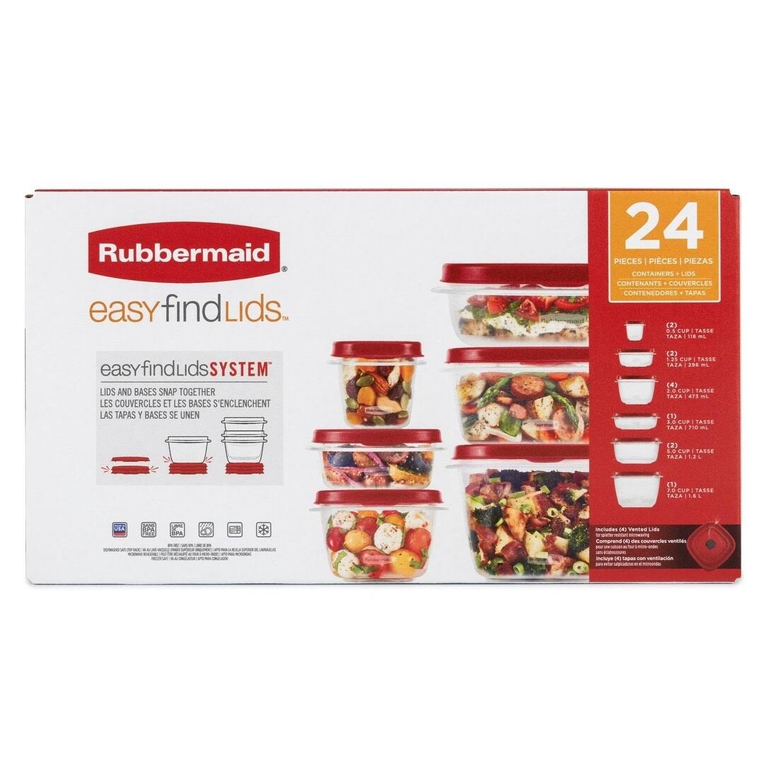 4f88e9224c09bc9379e3fea49ffa1ebdfa91f21204a6ca5be9e14081c3cc6955.jpg Rubbermaid 24-Piece Food Storage Set with Easy Find Lids, Clear - Image 1