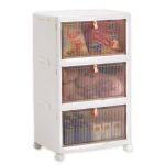 3 Tier Plastic Storage Bins with Lids 23Qt,Foldable Box with Doors and Wheels,Small Plastic Storage Cabinets for Bedroom,Kitchen,Dorm, Stackable
