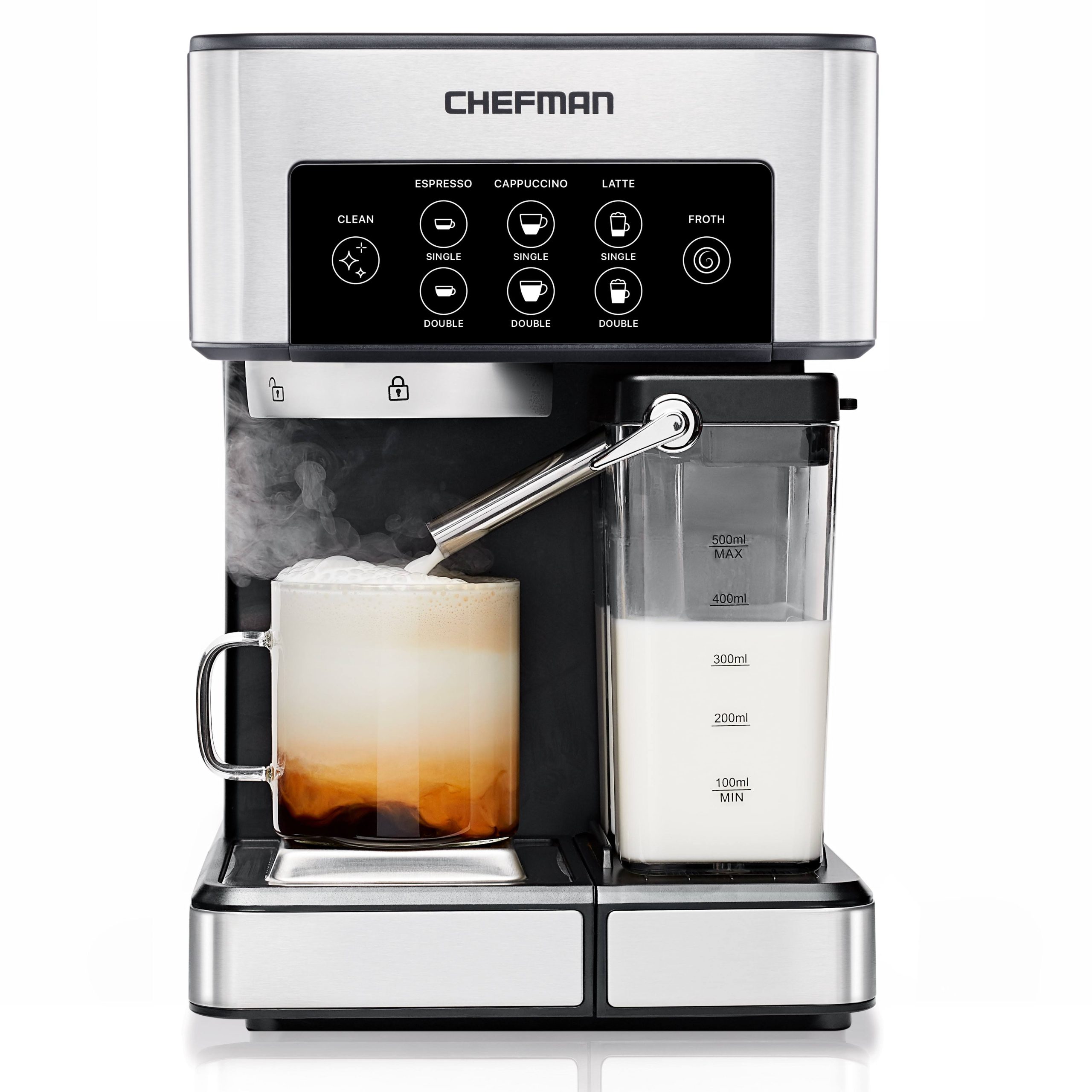 4fa85ce691957b17f4a1b5e489c7dc62495f57aff0db0f8266c91fa37b746195.jpg Chefman 1.8L Barista Pro Espresso Machine, Stainless Steel - Image 1