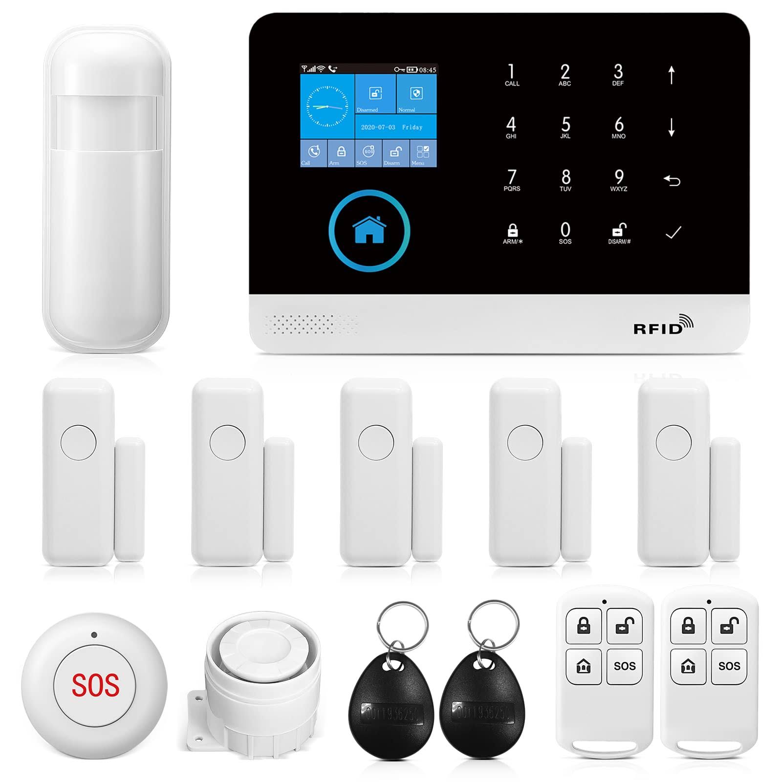4fb13aa3e9d8d5b4309503c19fb52e0ab8e263168a7f21de9a1e48a150dca2e2.jpg Wireless WiFi Smart Home Security DIY Alarm System DIY Home Wi-Fi Alarm Kit with Motion Detector,Notifications with app,Door/Window Sensor, Siren, - Image 1