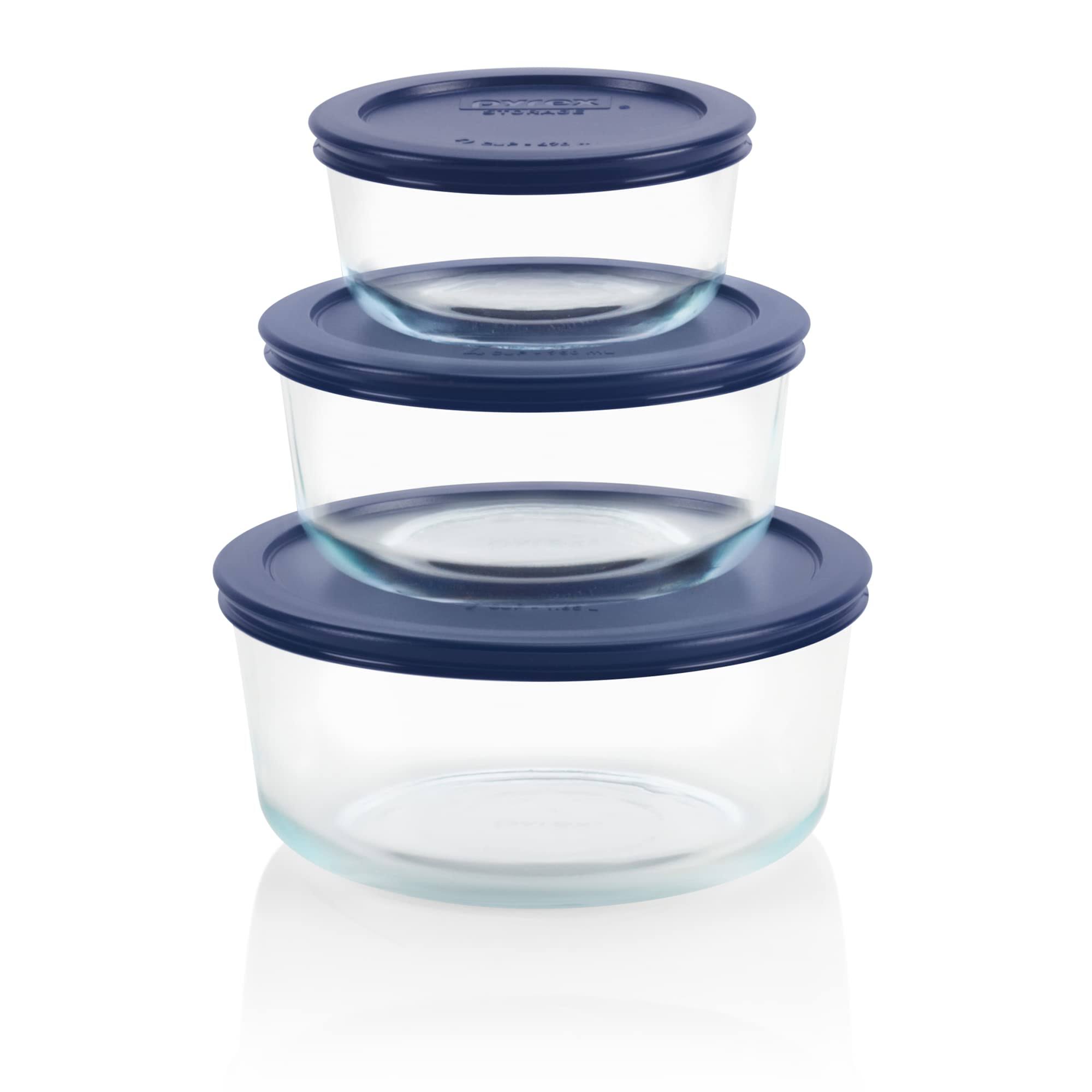 4fde45c2926b6725c154d80c737cbb3e3962fff1eb9fd947b4b653e833ea973a.jpg Pyrex Simply Store 6-Piece Round Glass Food Storage Set - Image 1