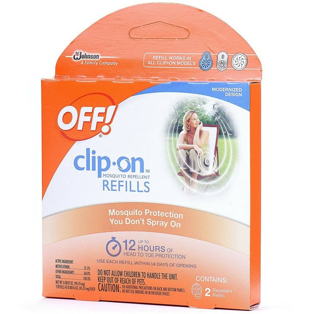4fe0203be4f528cc9b7672e5454ce52ccde037cd351664991e0adff05170cf8f.jpg Off Clip-On Mosquito Repellent, Refills - 2 pack, 0.0016 oz refills - Image 1