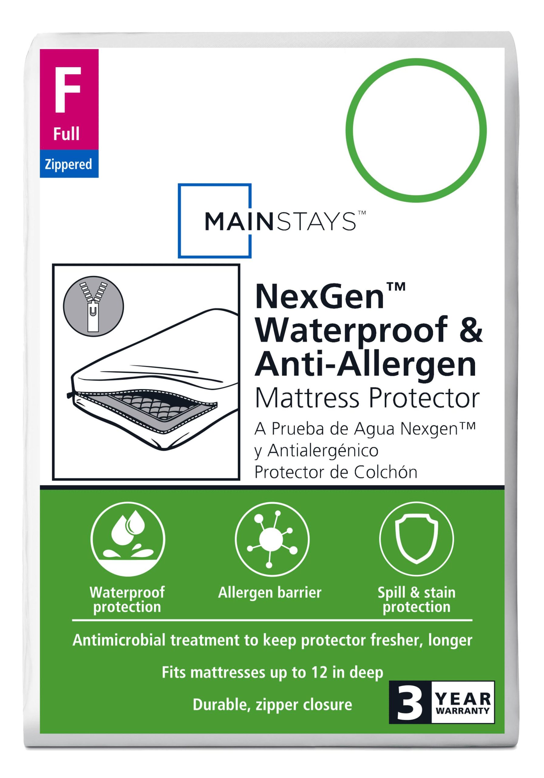 4fedef725be2b2e5ad34be9264b4bcec2a40b45c66493d60f8e33f1df15eb8ba.jpg Mainstays Nexgen Waterproof Zippered Mattress Protector Full - Image 1