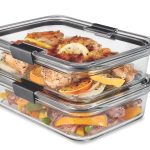 Rubbermaid Brilliance Glass Food Storage Containers, 8-Cup Food Containers with Lids, 2-Pack, Size: BPA Free and Leak Proof, Large